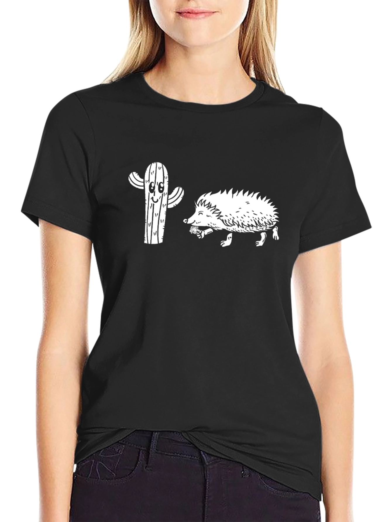Cactus & Hedgehog Black T-Shirt