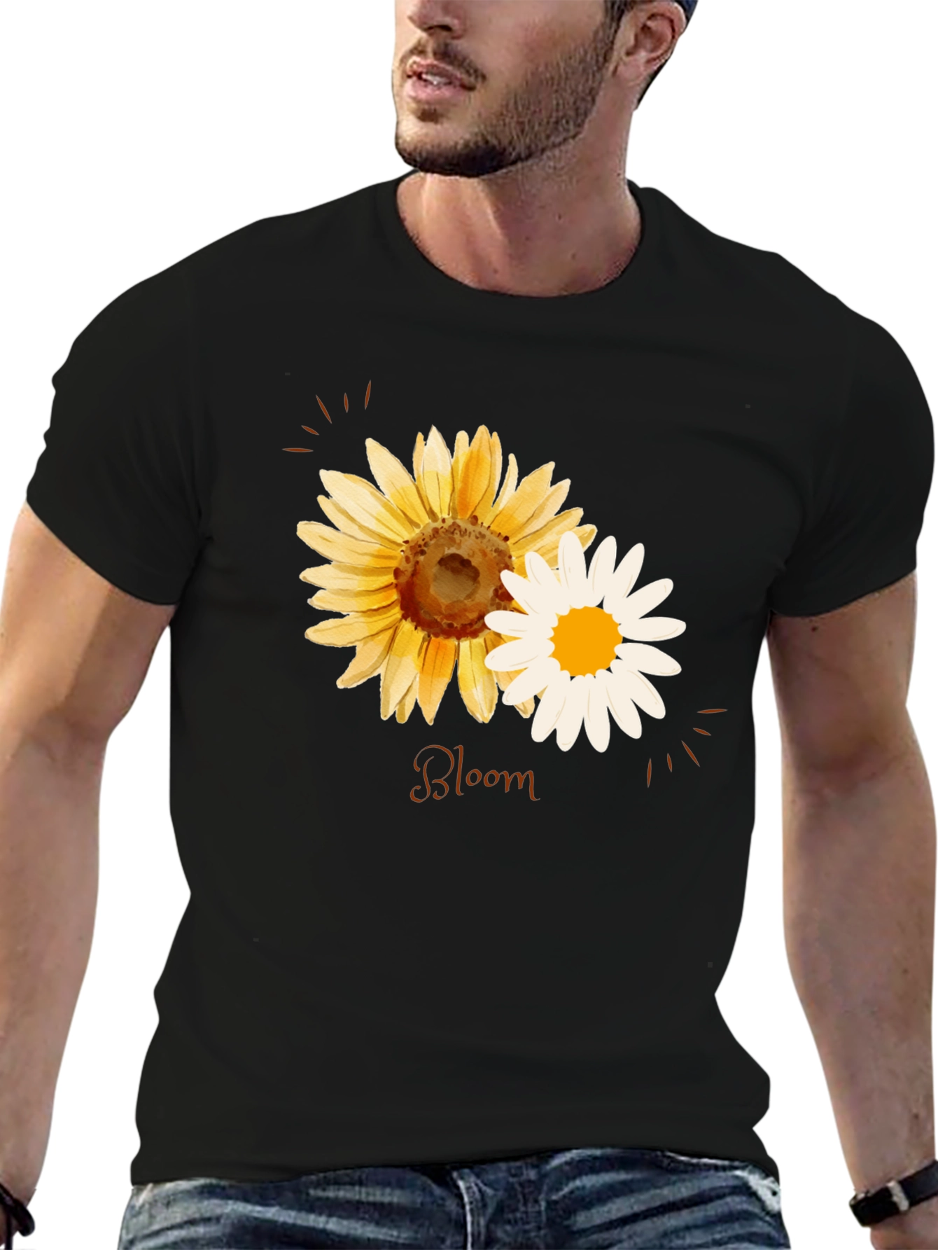 Floral Bloom T-Shirt - Black Cotton Tee