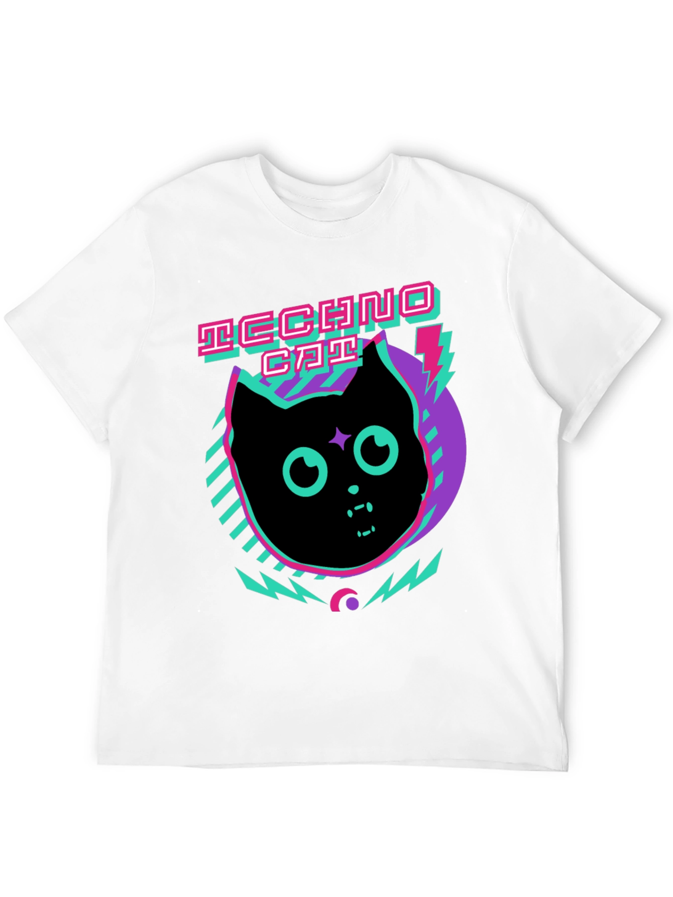 Techno Cat Graphic Tee - Black Cotton T-Shirt