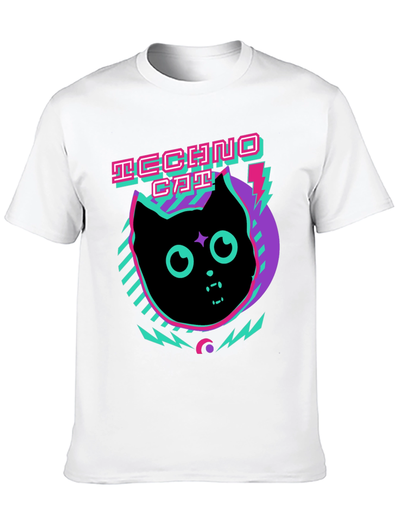Techno Cat Graphic Tee - Black Cotton T-Shirt