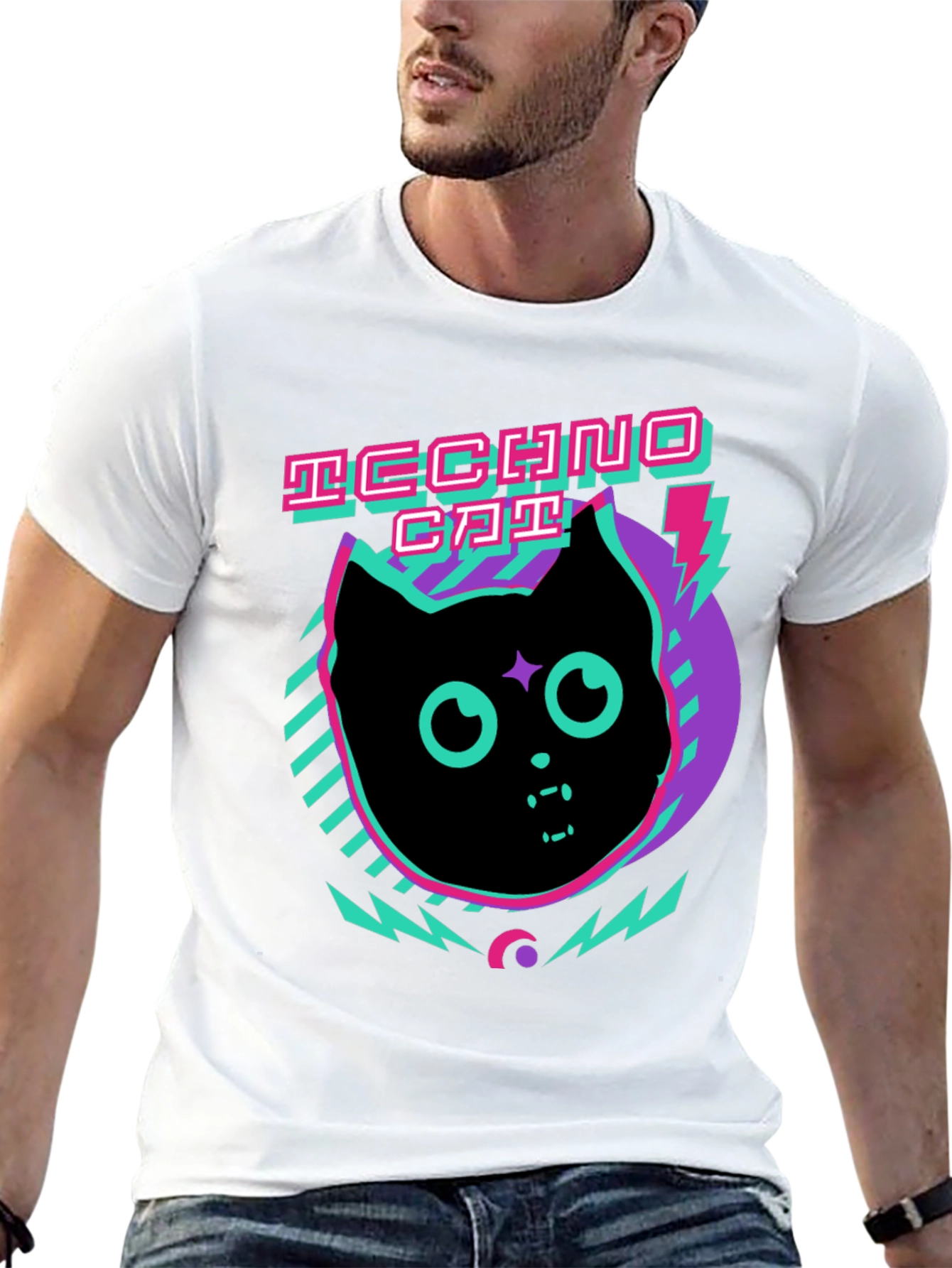 Techno Cat Graphic Tee - Black Cotton T-Shirt