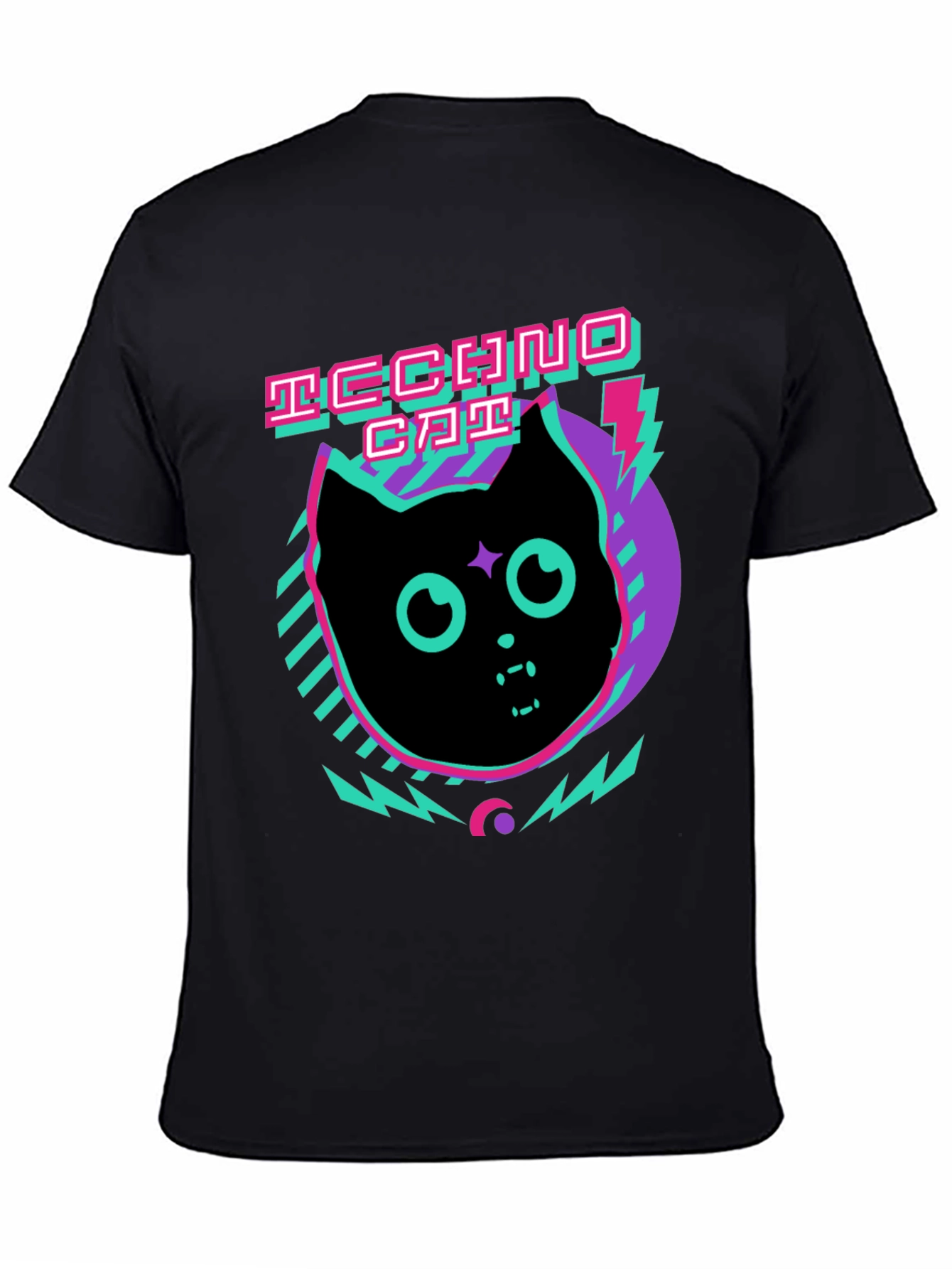 Techno Cat Graphic Tee - Black Cotton T-Shirt