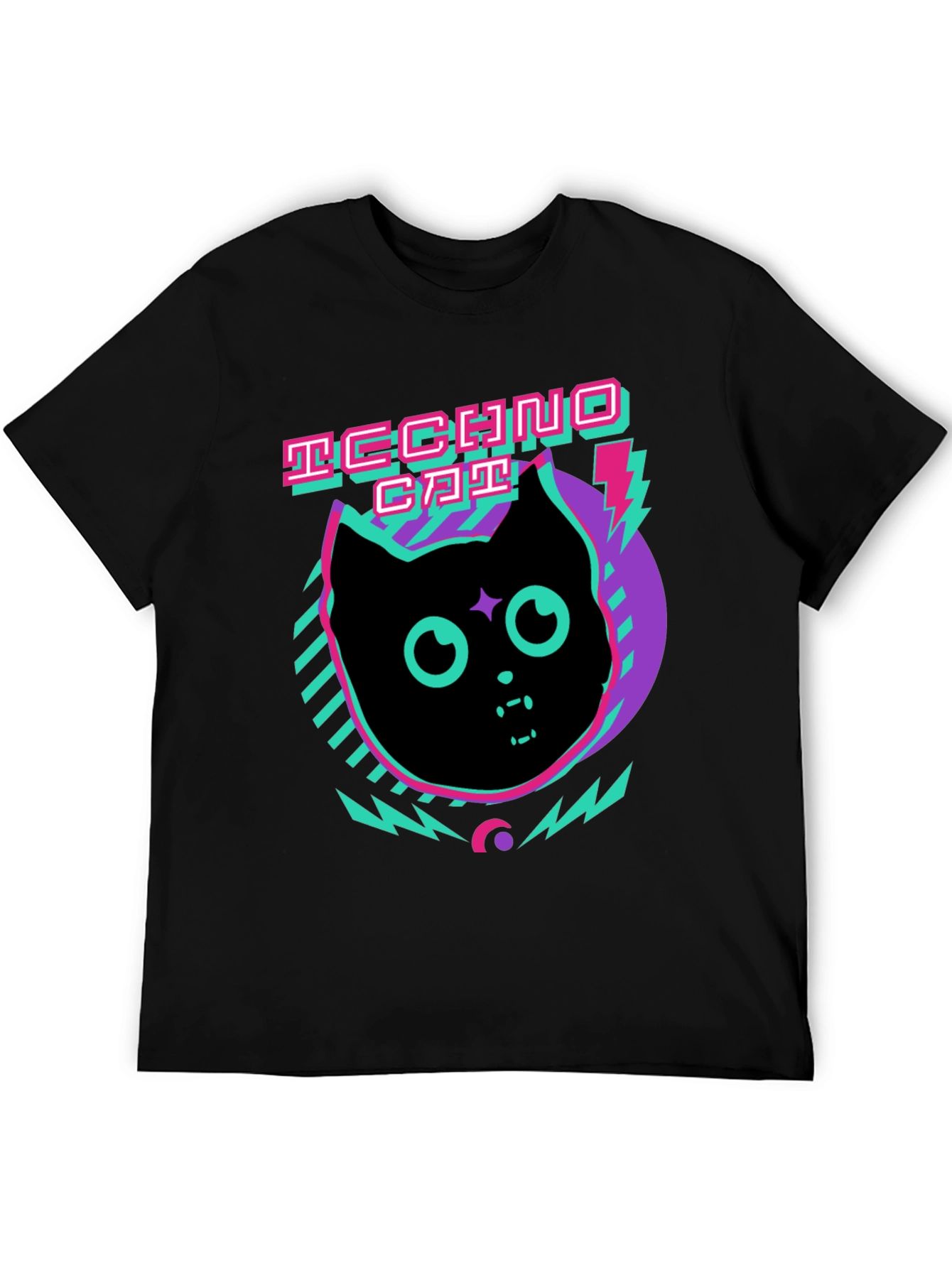 Techno Cat Graphic Tee - Black Cotton T-Shirt