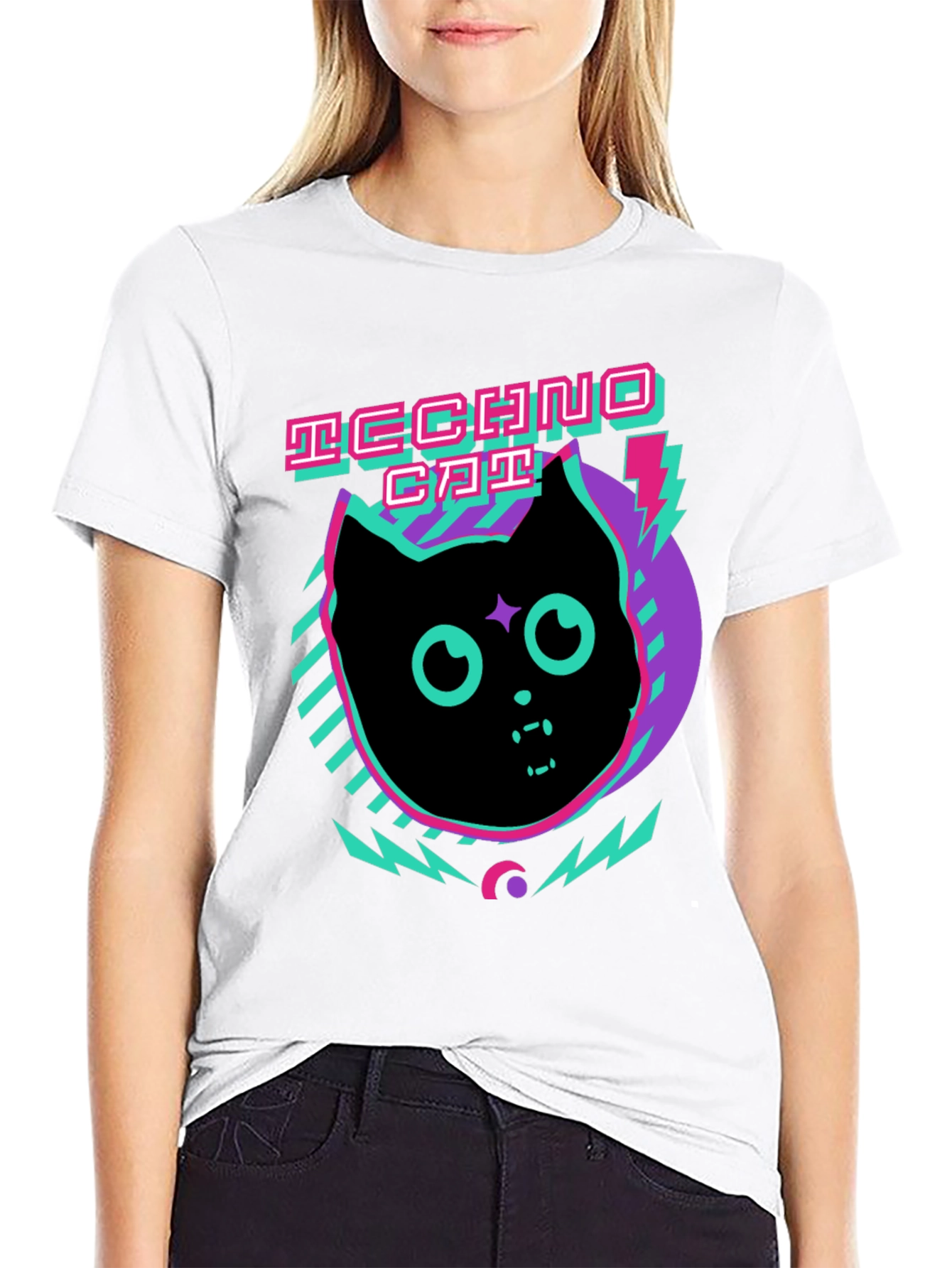 Techno Cat Graphic Tee - Black Cotton T-Shirt