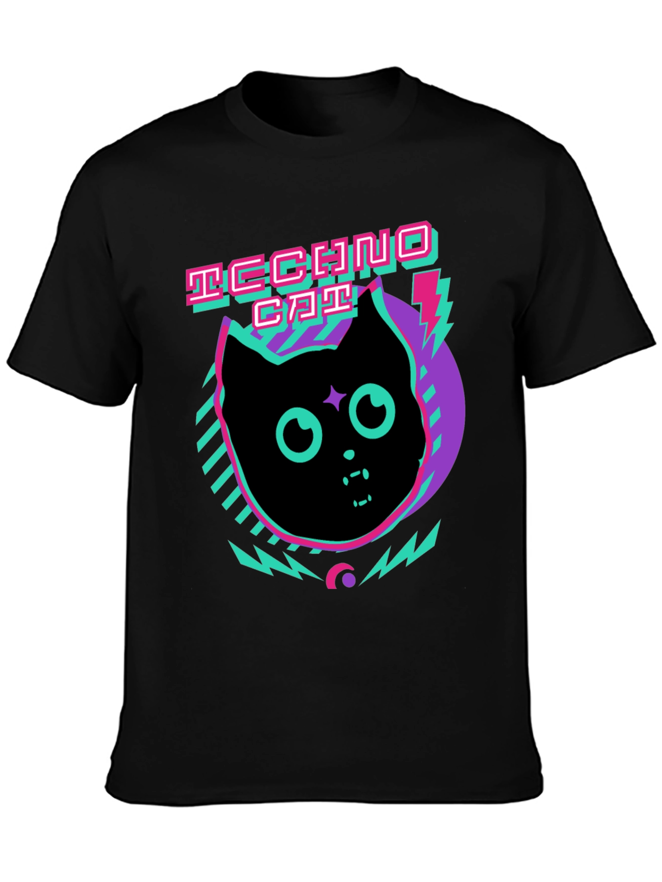 Techno Cat Graphic Tee - Black Cotton T-Shirt