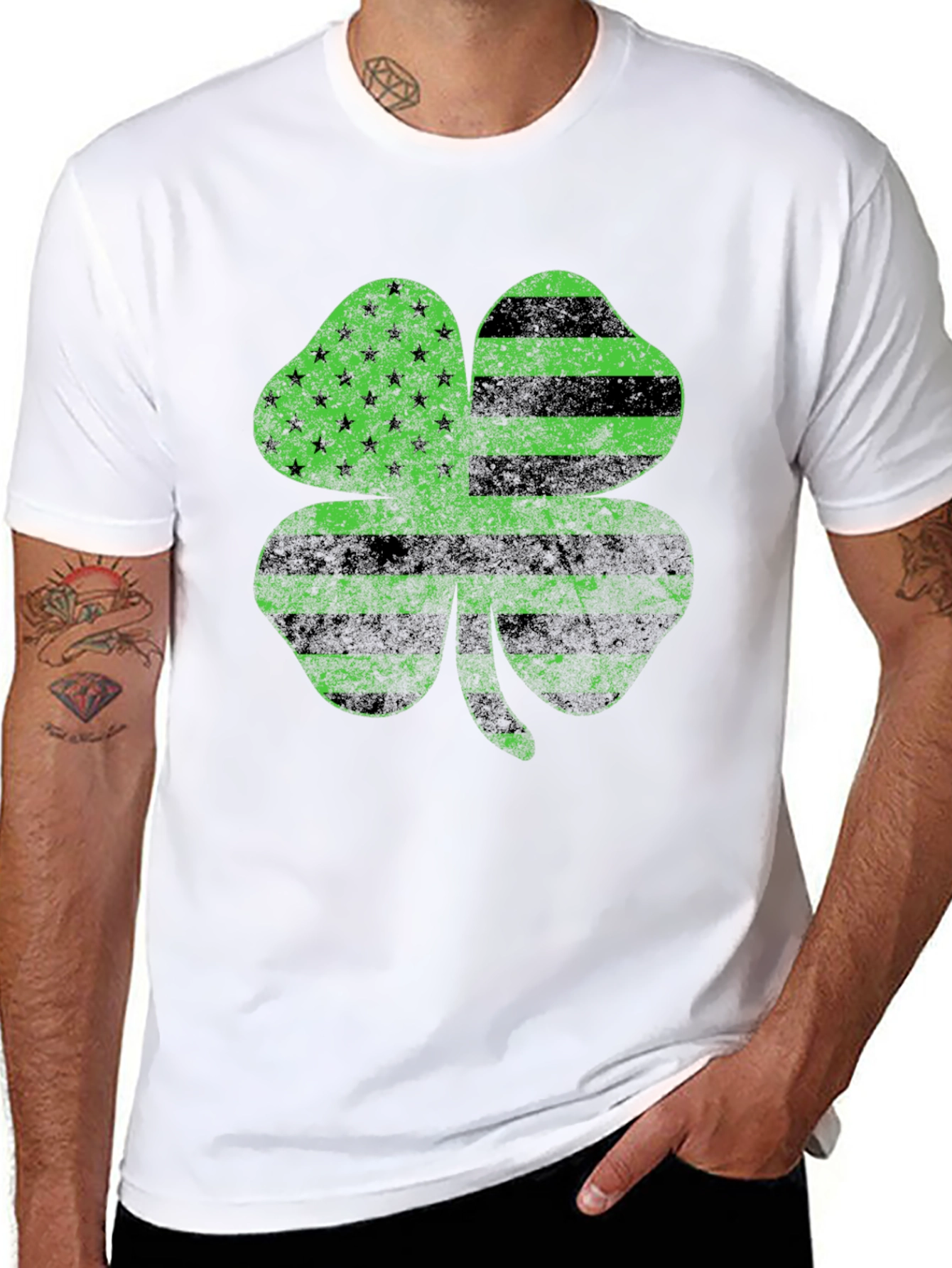 Irish American Flag Shamrock Graphic Tee