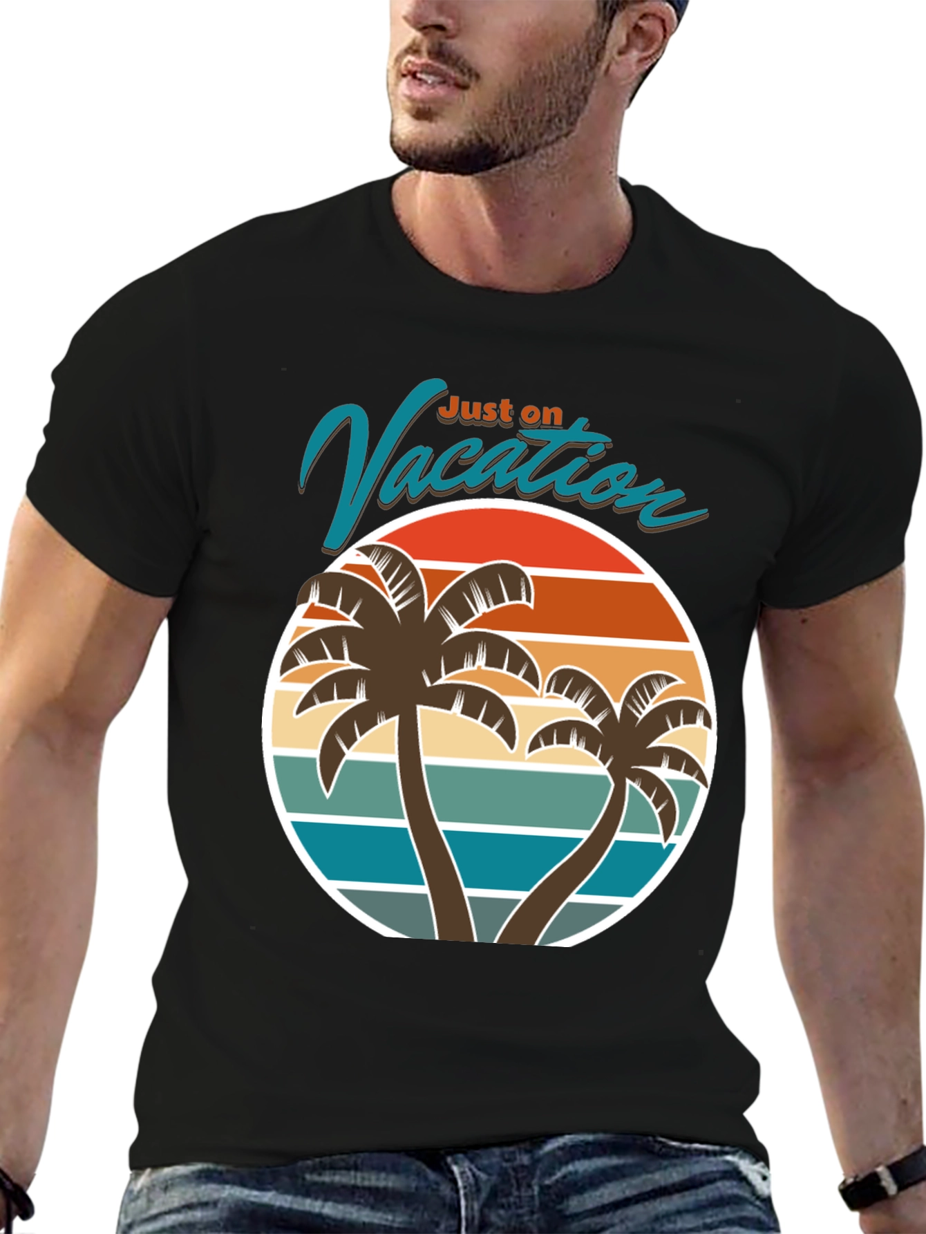 Just on Vacation T-Shirt - Tropical Palm Tree Design