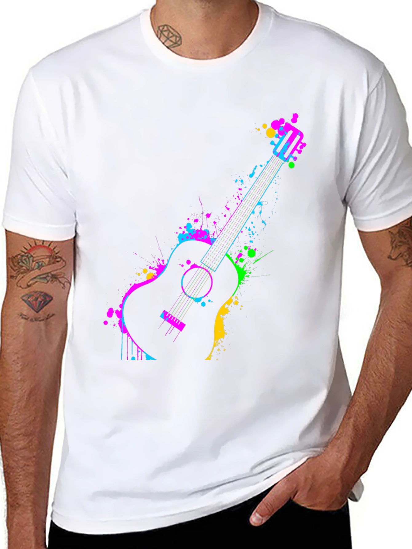 Neon Guitar Splash Graphic Tee - Black
