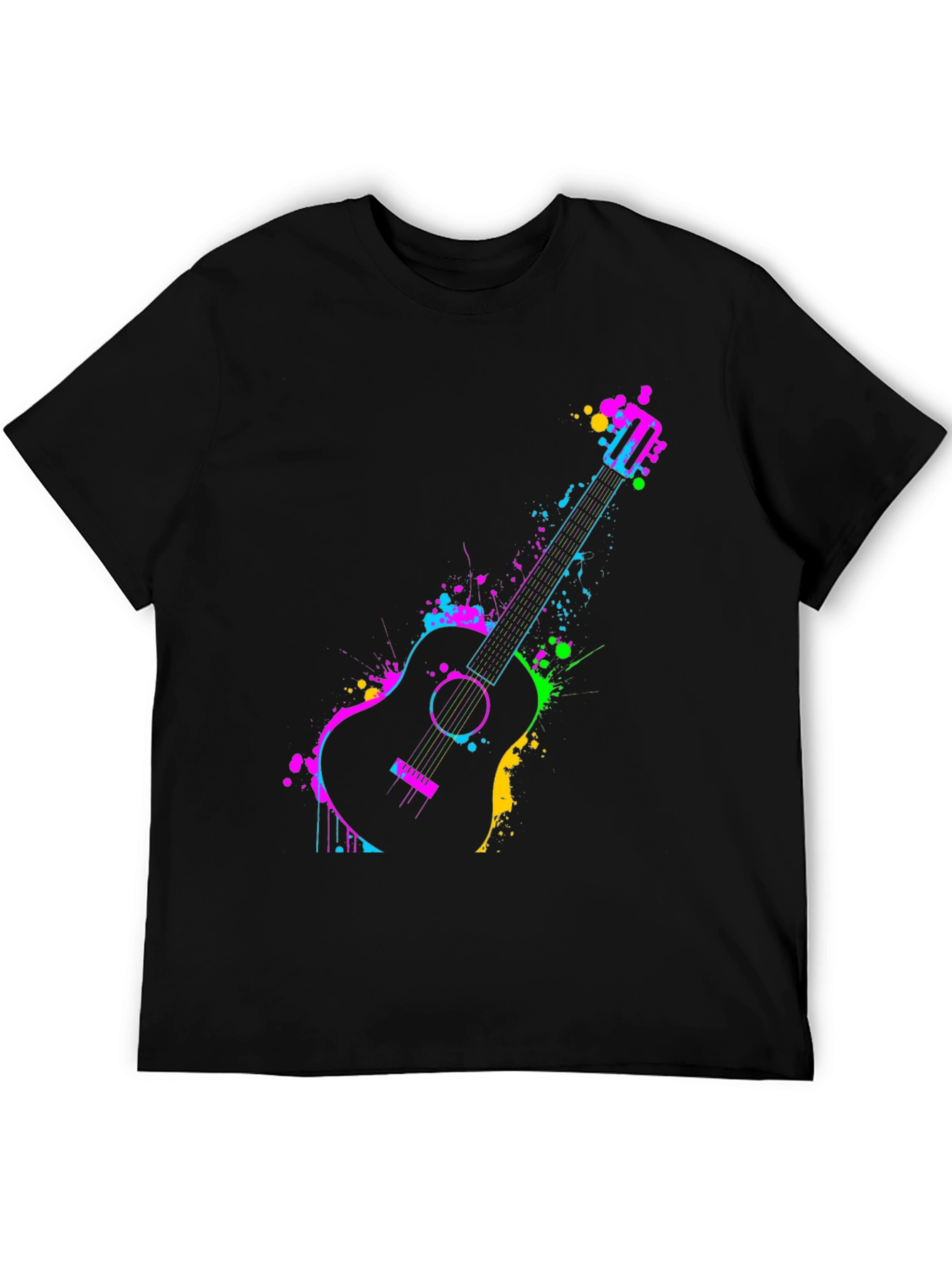 Neon Guitar Splash Graphic Tee - Black