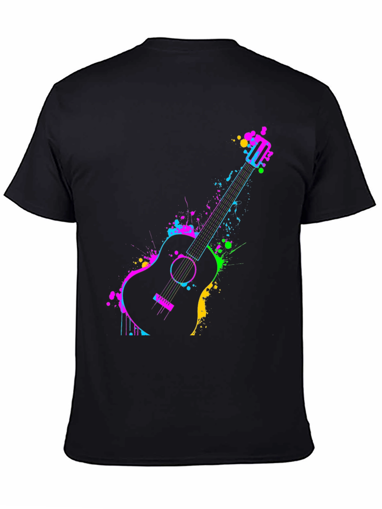Neon Guitar Splash Graphic Tee - Black