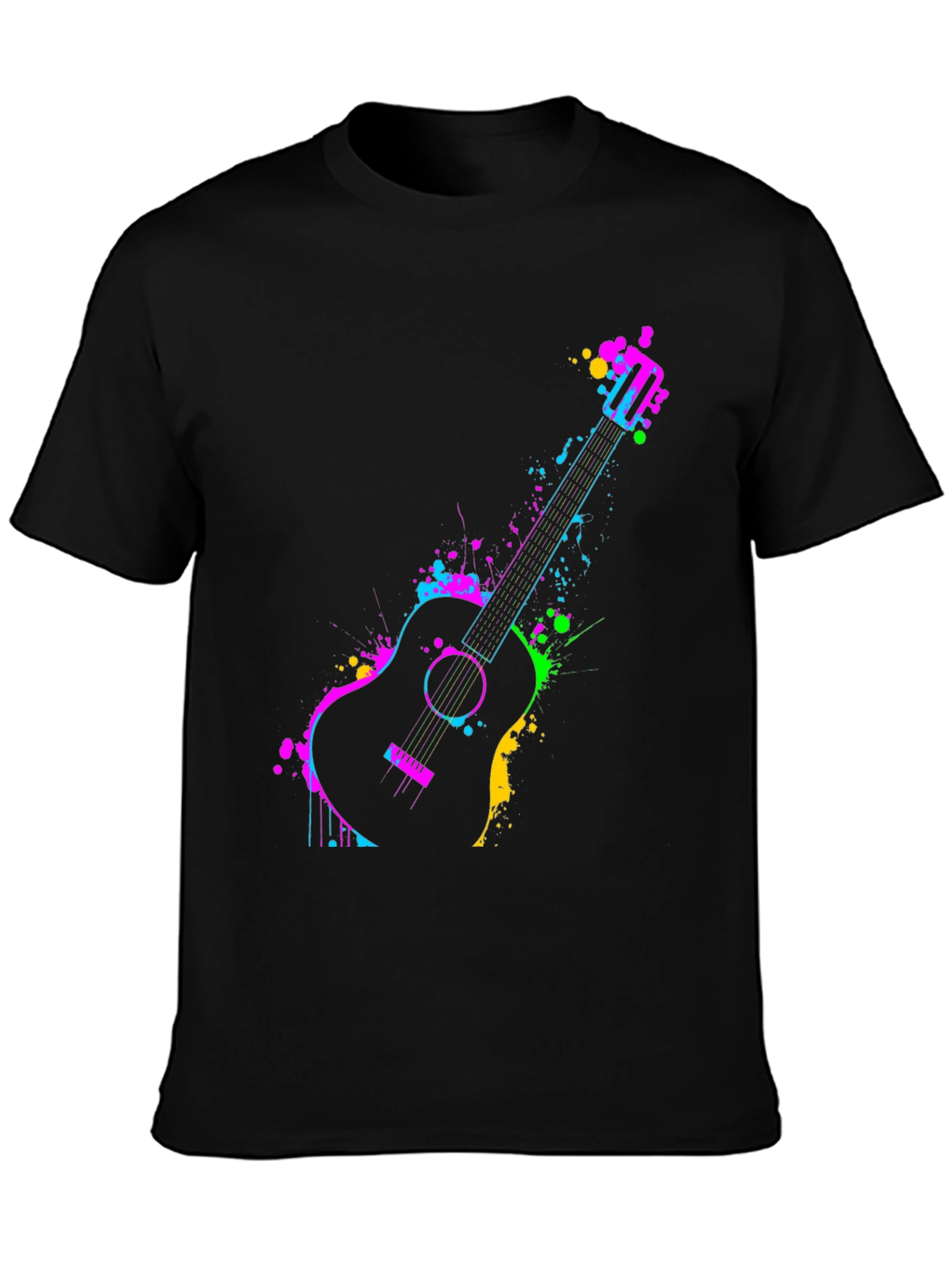 Neon Guitar Splash Graphic Tee - Black