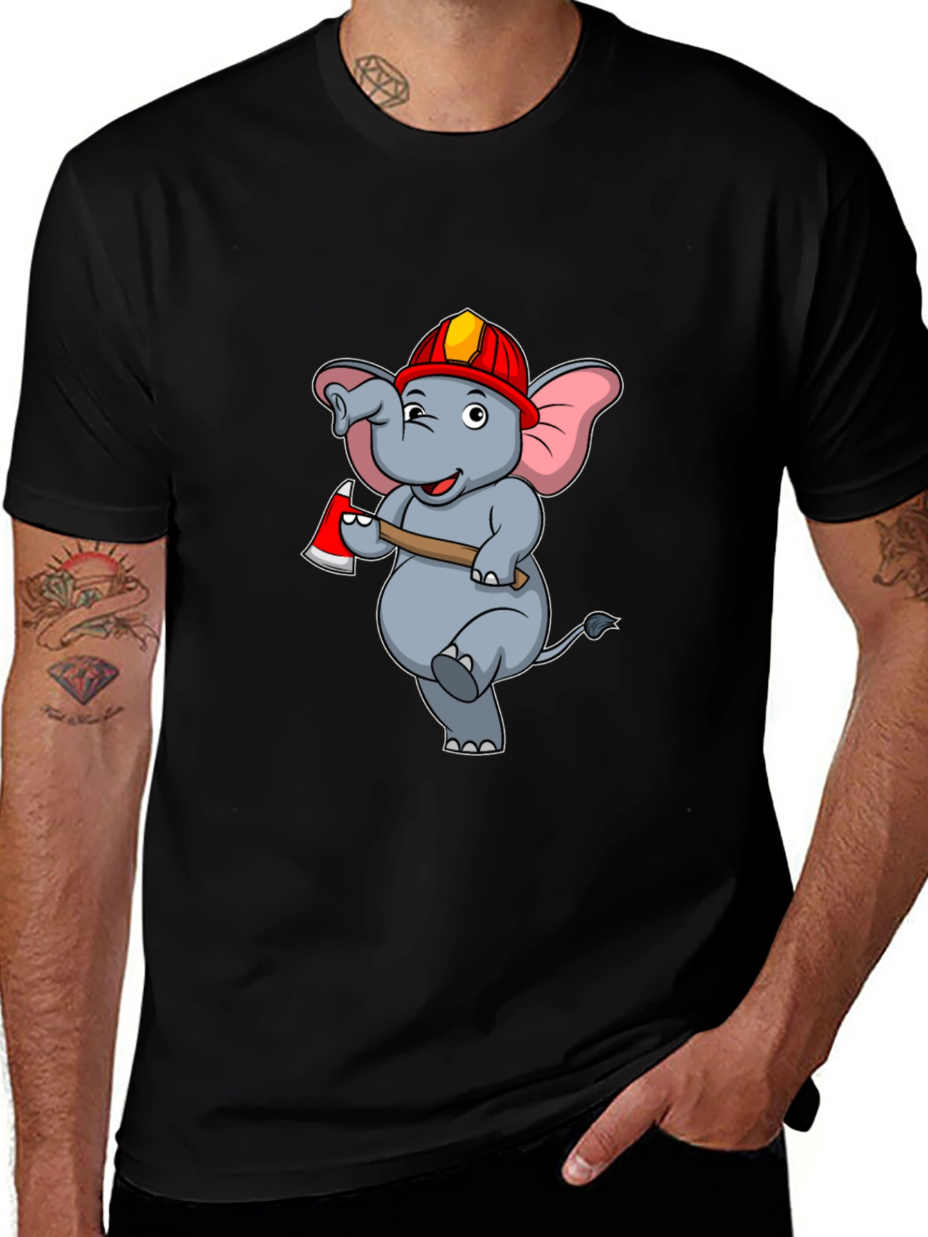 Funny Fireman Elephant Graphic T-Shirt