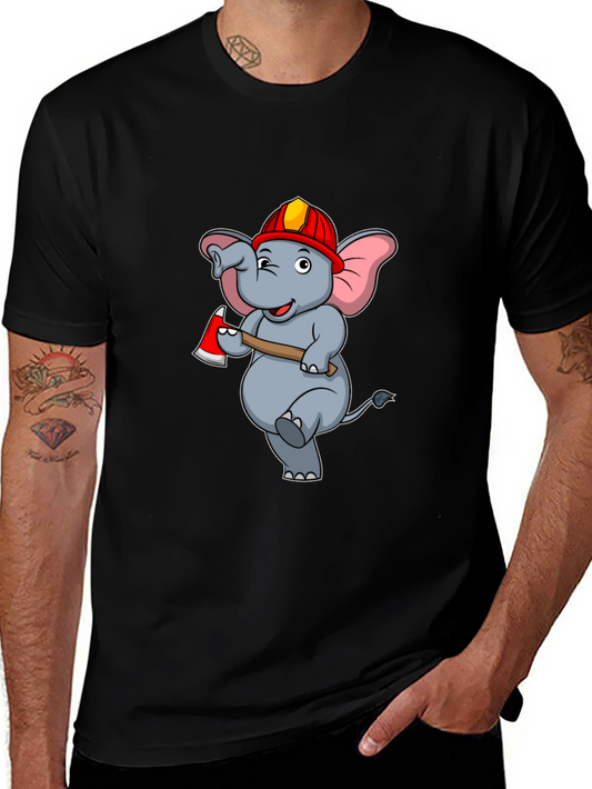Funny Fireman Elephant Graphic T-Shirt