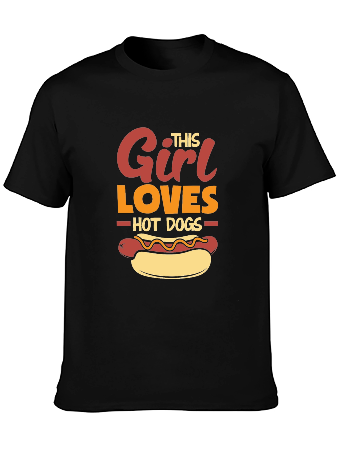 Girl Loves Hot Dogs Graphic Tee - Black T-Shirt
