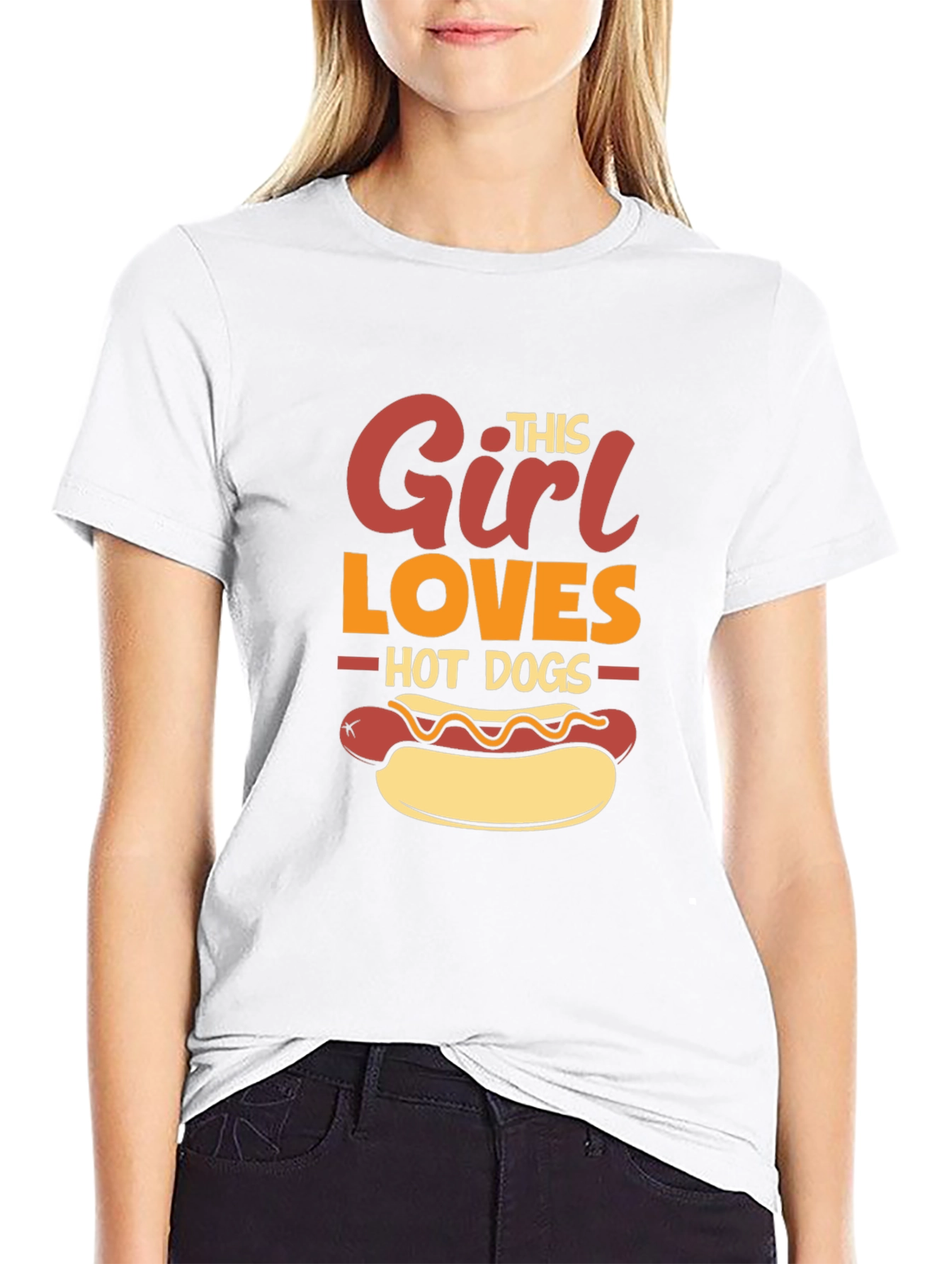 Girl Loves Hot Dogs Graphic Tee - Black T-Shirt