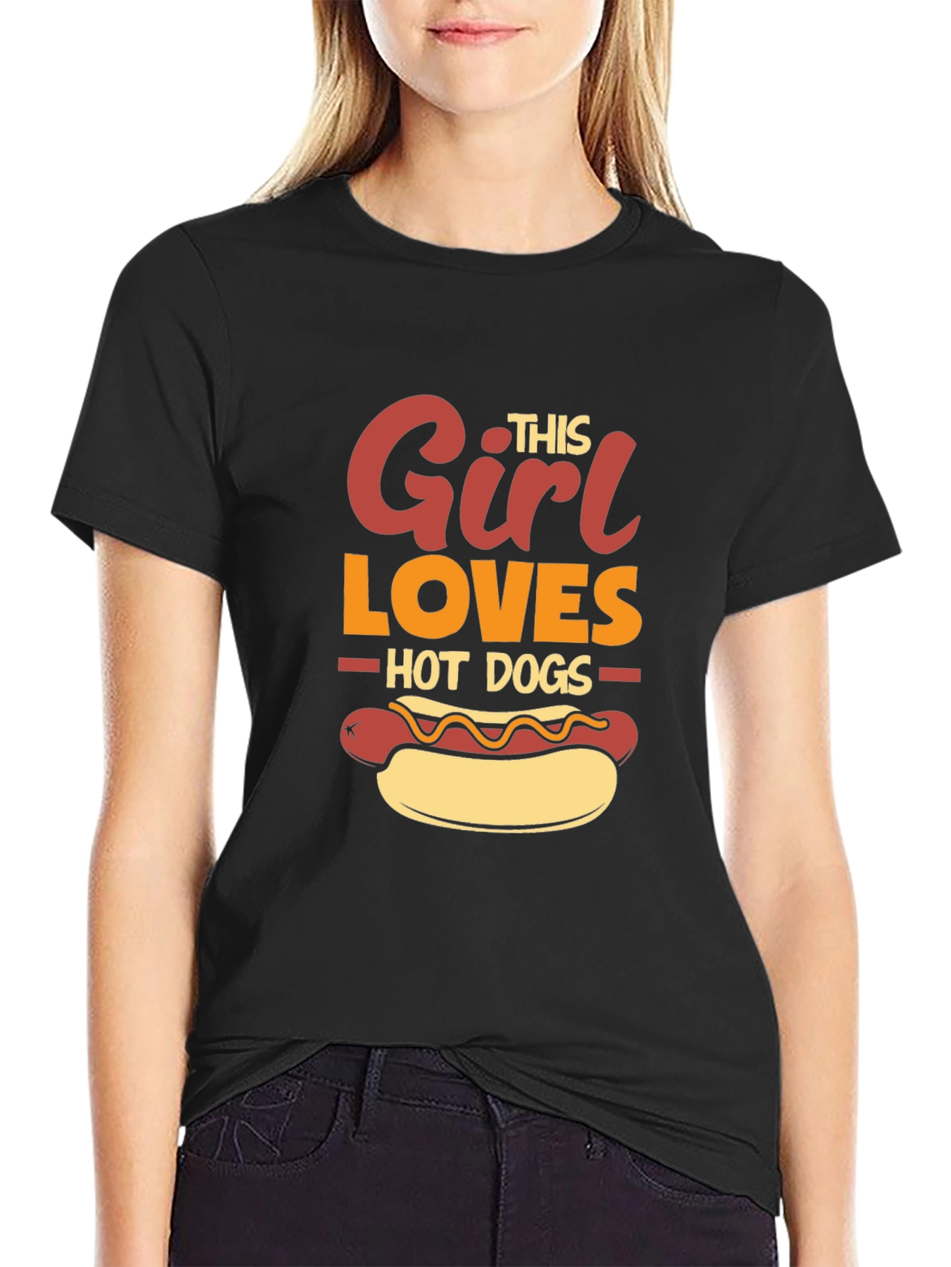 Girl Loves Hot Dogs Graphic Tee - Black T-Shirt