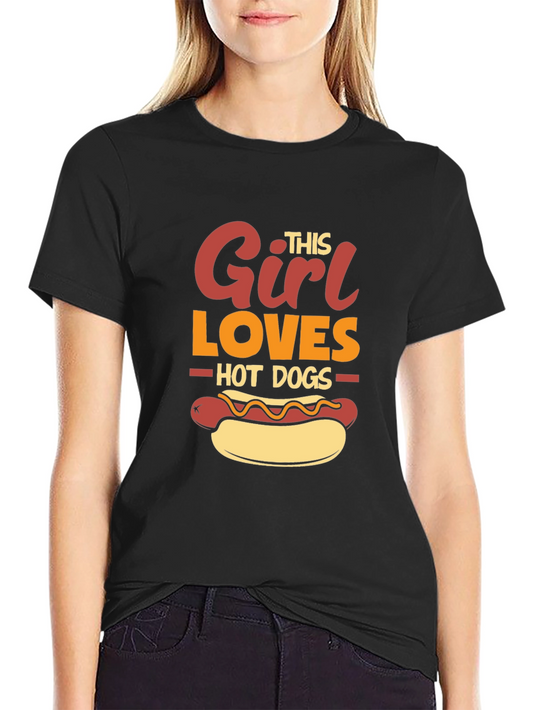 Girl Loves Hot Dogs Graphic Tee - Black T-Shirt