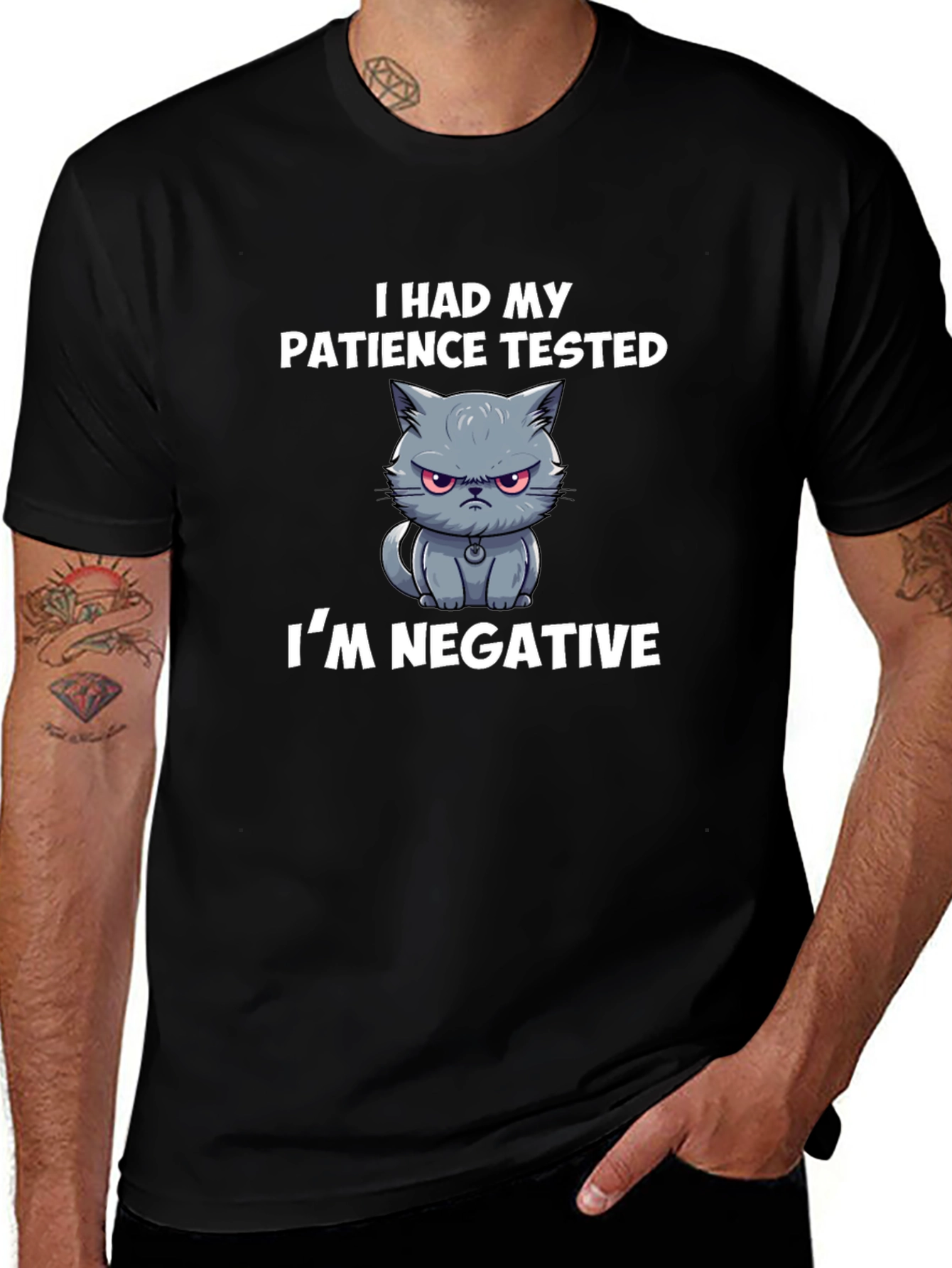 Funny Cat Patience Tested Mens T-Shirt