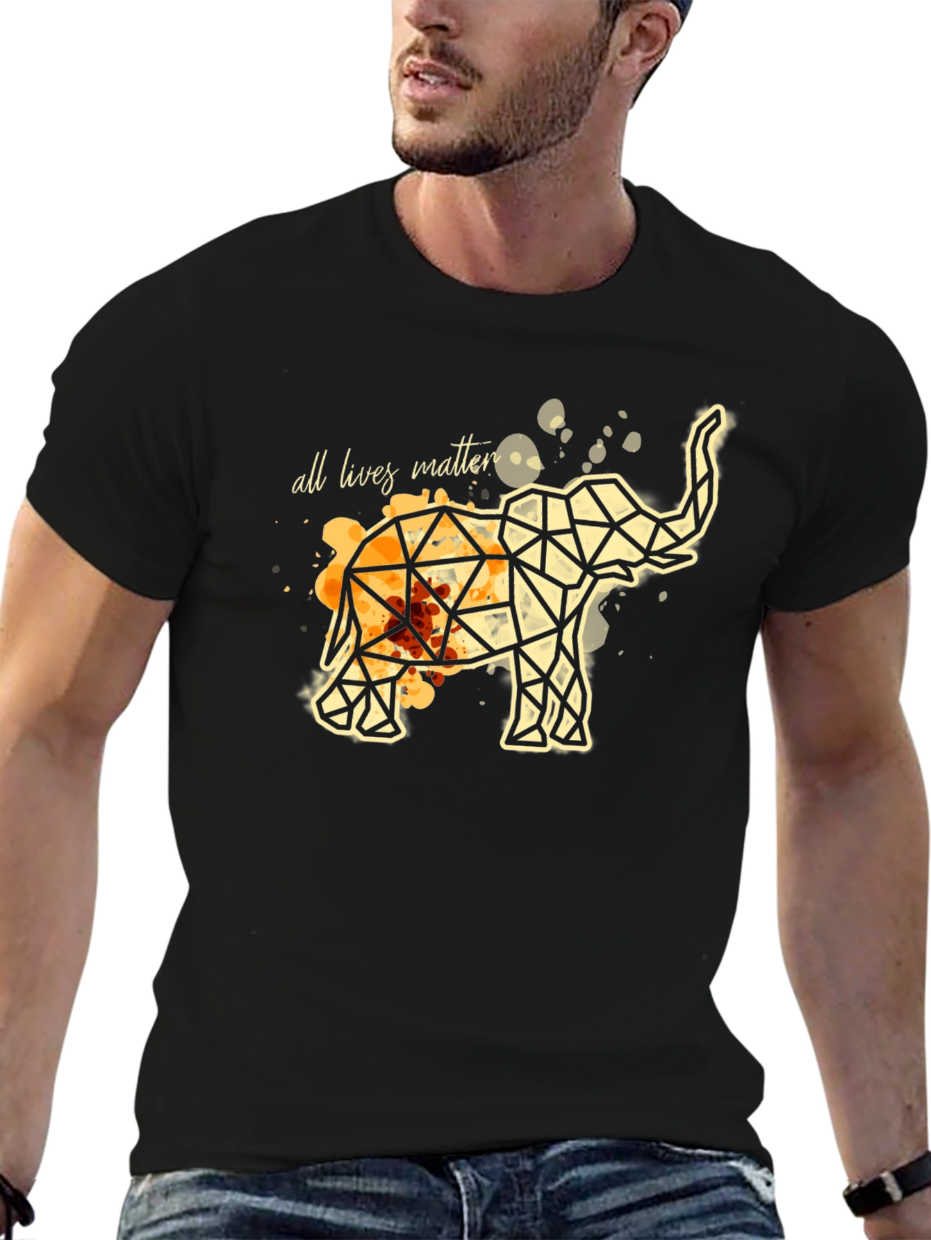 Geometric Elephant All Lives Matter Black T-Shirt