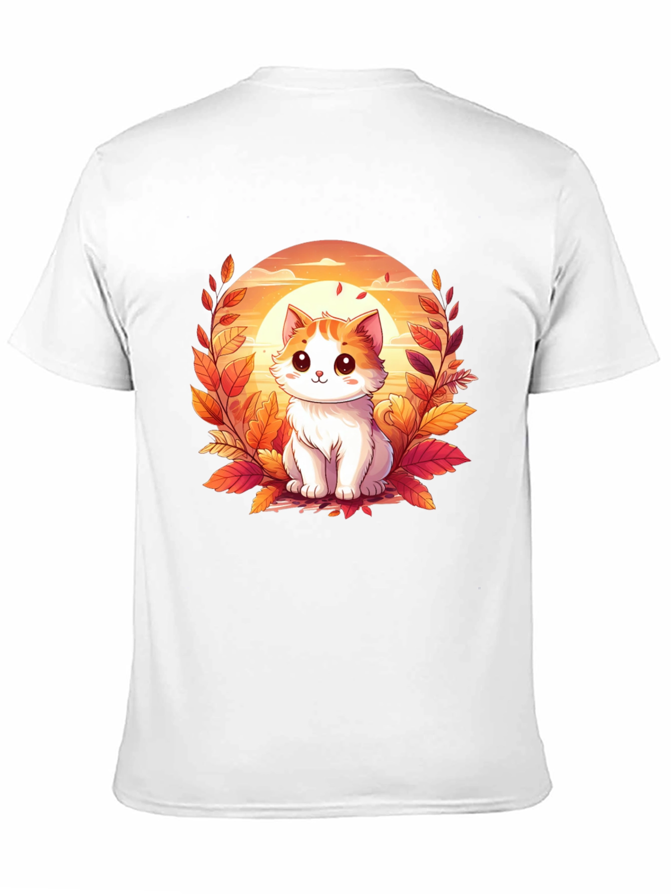 Cute Cat Fall Leaves Graphic T-Shirt