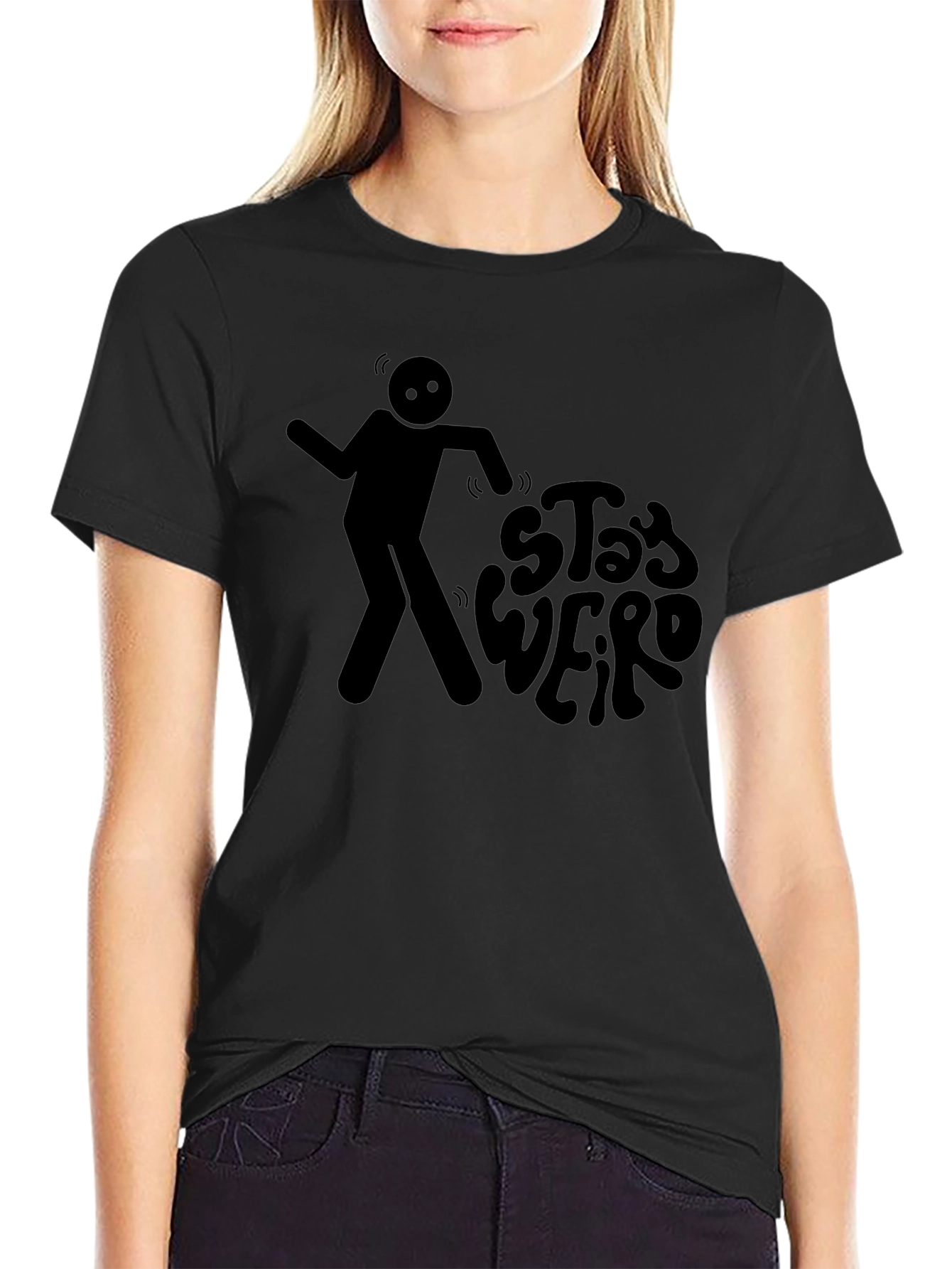 Stay Weird Graphic Tee - Black Cotton Casual T-Shirt