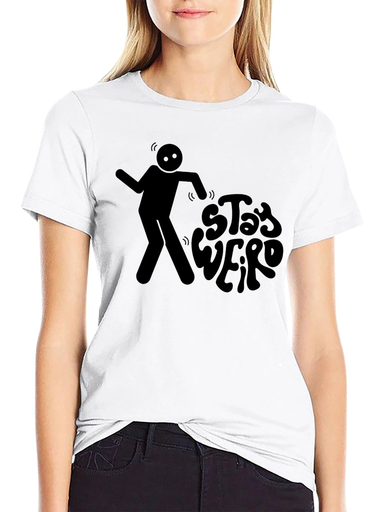 Stay Weird Graphic Tee - Black Cotton Casual T-Shirt