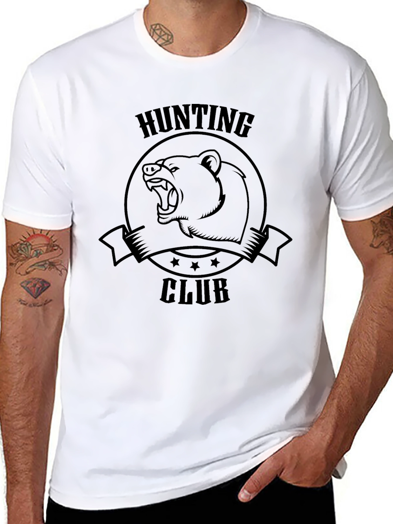 Hunting Club Bear Graphic Tee - Black