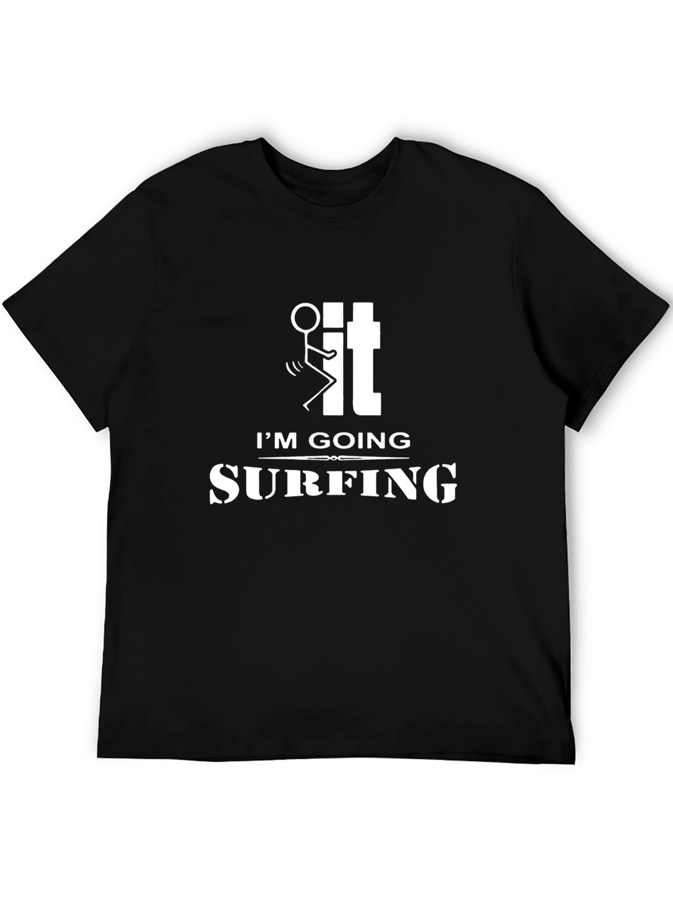 Funny Surfing Graphic T-Shirt - Black Cotton Tee