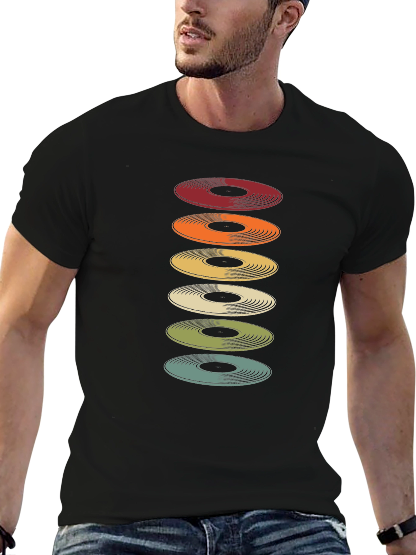 Retro Stacked Vinyl Record Graphic Tee