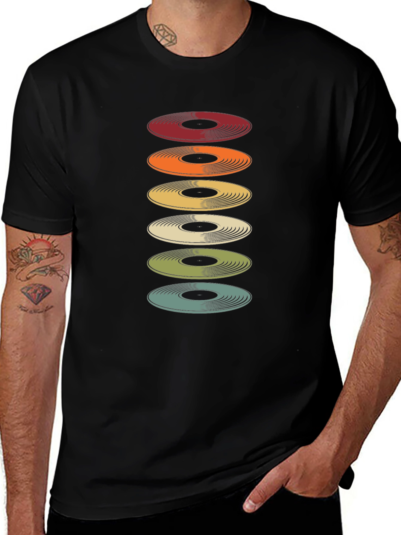 Retro Stacked Vinyl Record Graphic Tee
