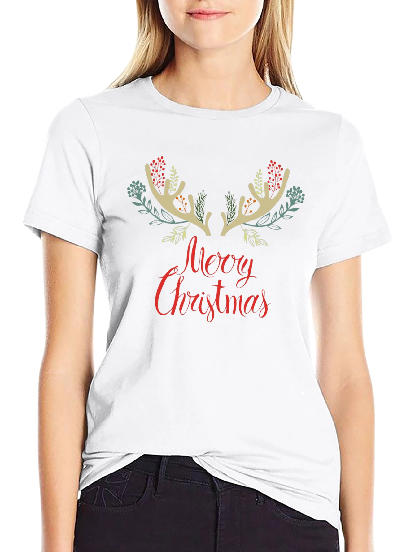 Festive Christmas Reindeer Antler Graphic Tee