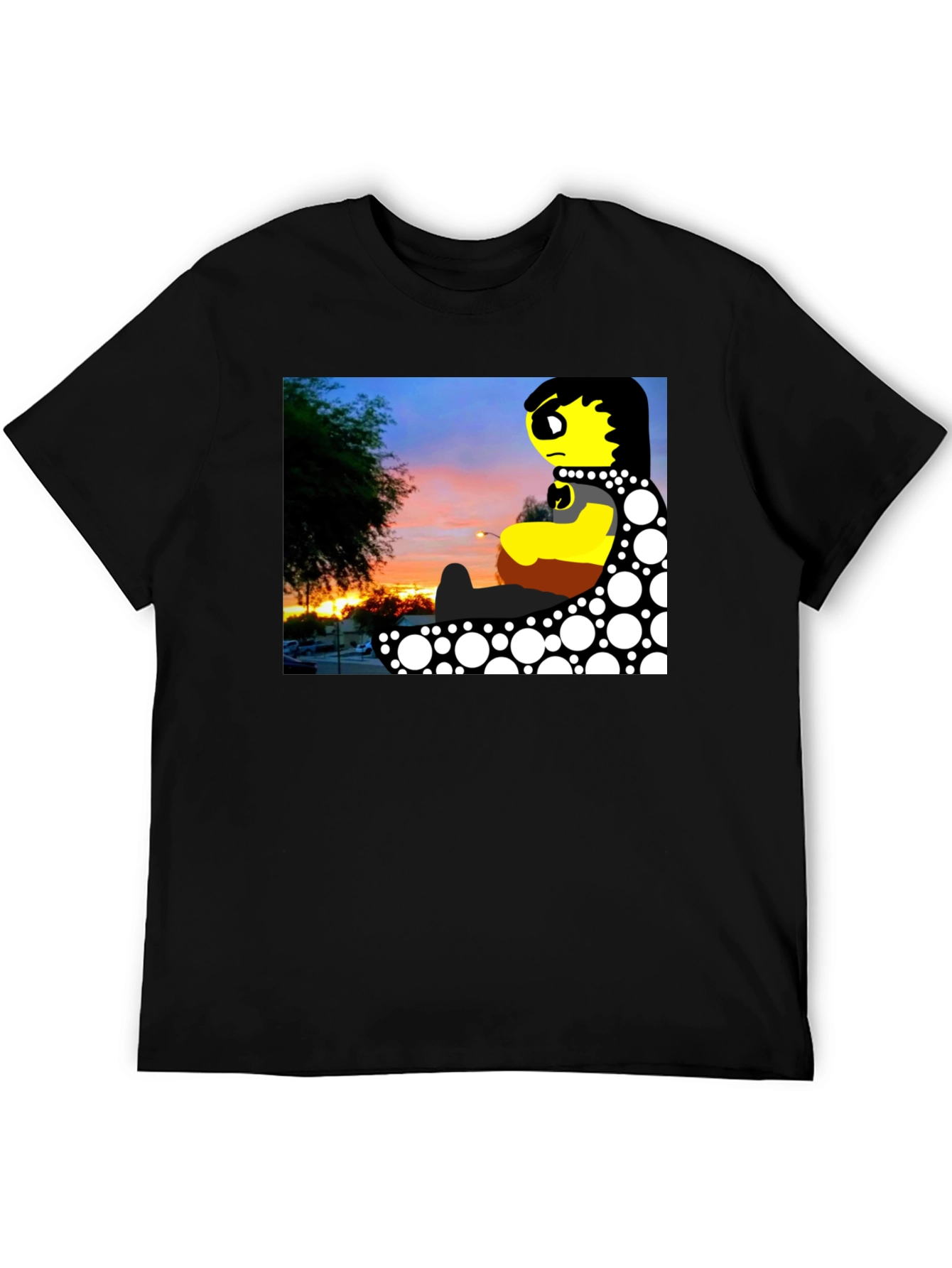 Sunset Cartoon Graphic Black T-Shirt