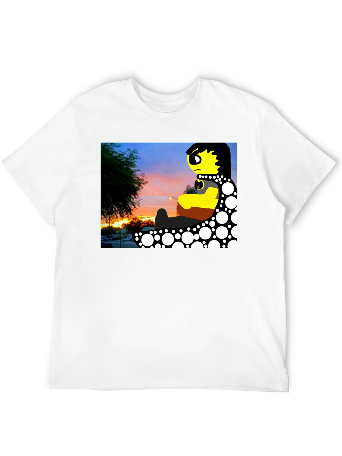 Sunset Cartoon Graphic Black T-Shirt