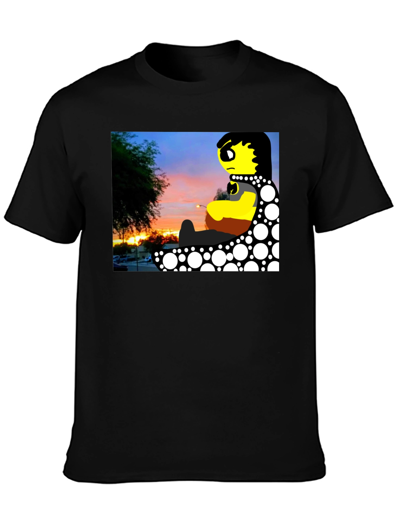 Sunset Cartoon Graphic Black T-Shirt