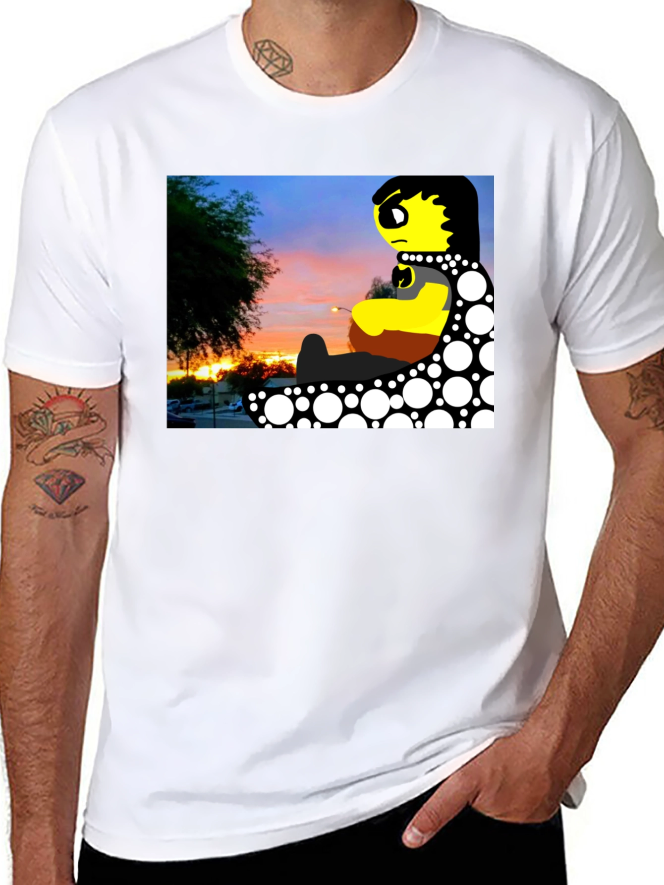 Sunset Cartoon Graphic Black T-Shirt