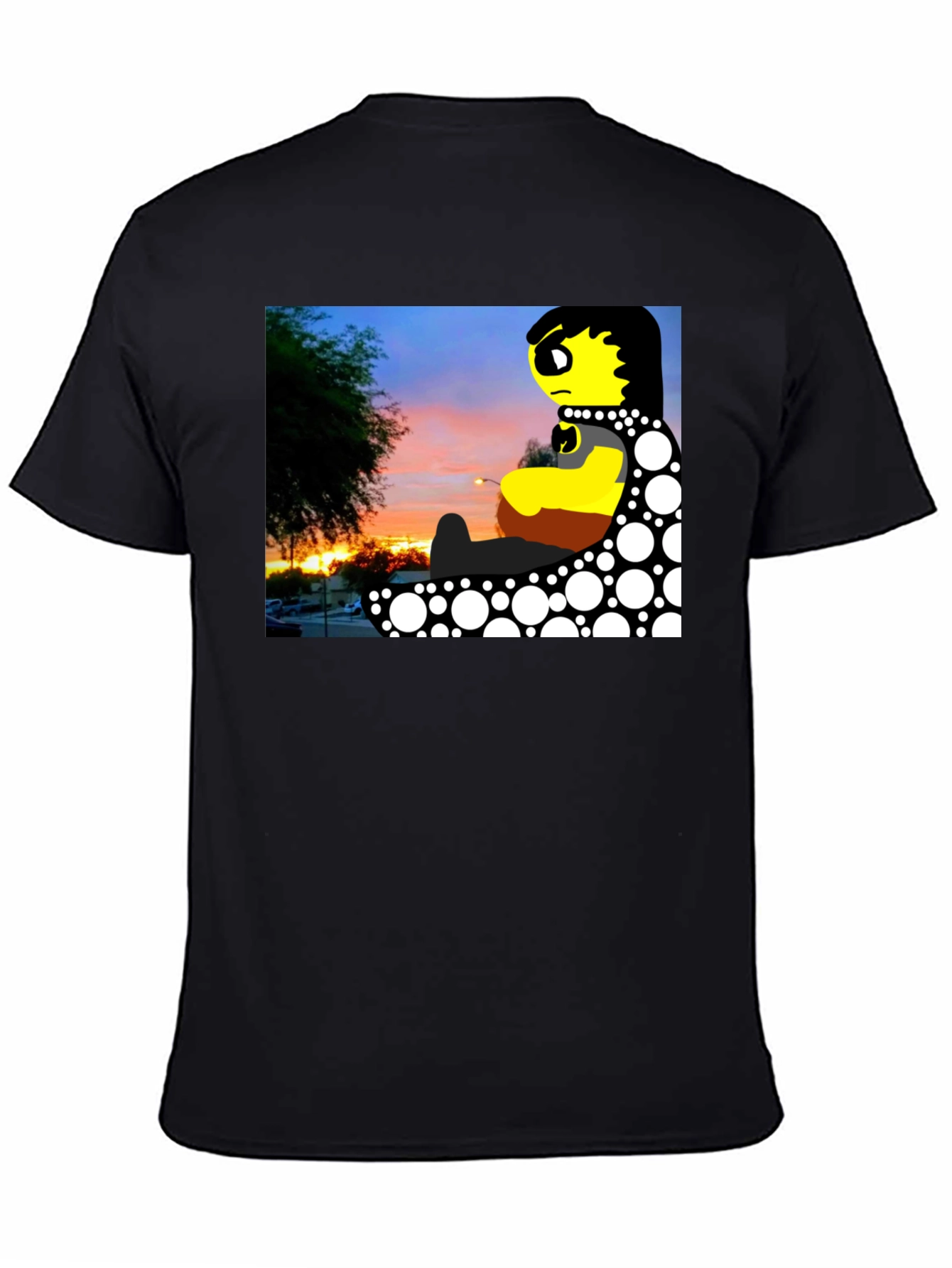 Sunset Cartoon Graphic Black T-Shirt