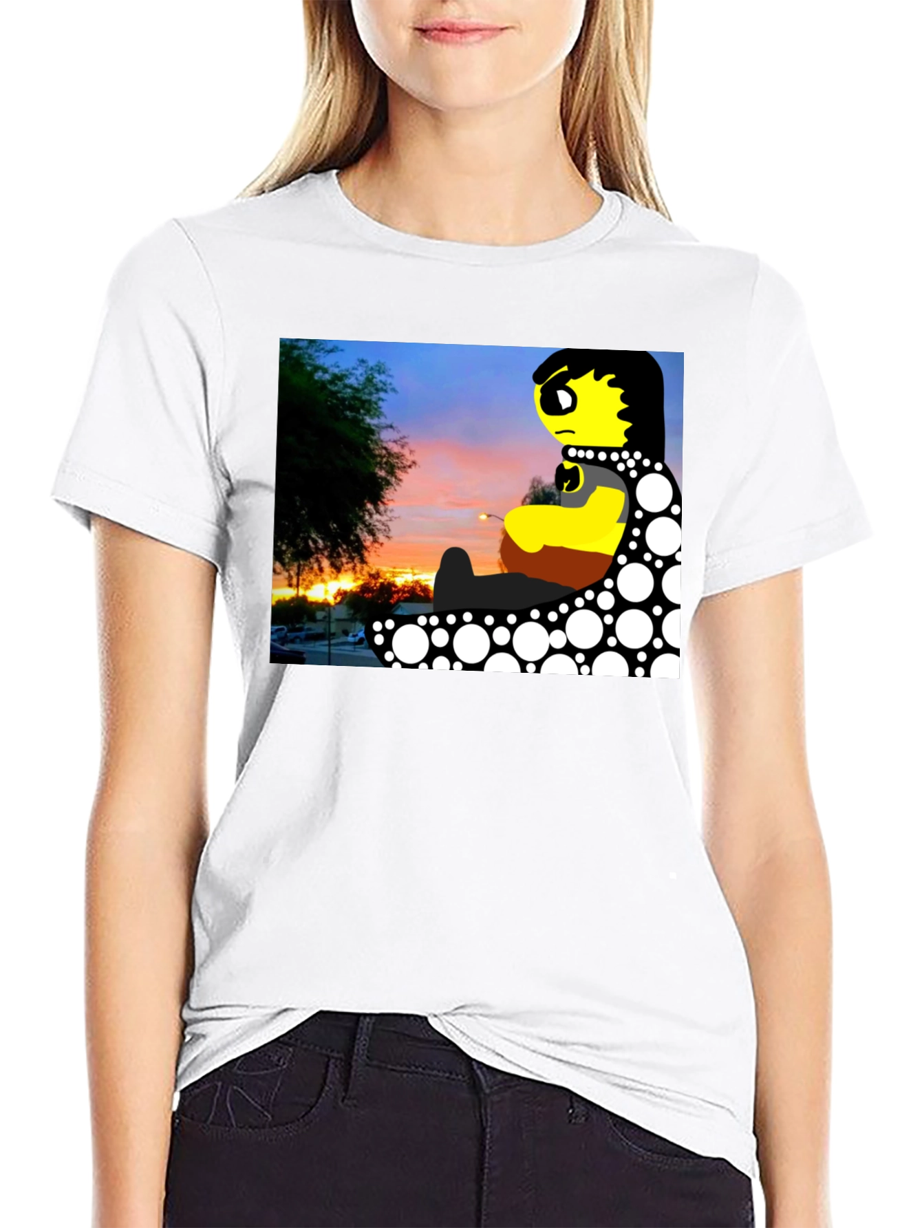 Sunset Cartoon Graphic Black T-Shirt