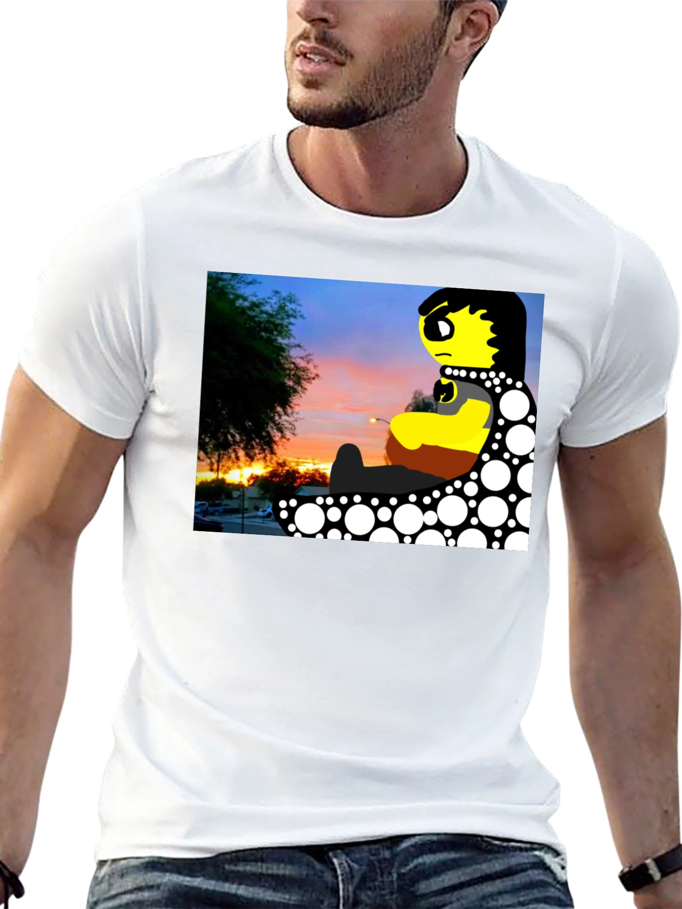 Sunset Cartoon Graphic Black T-Shirt