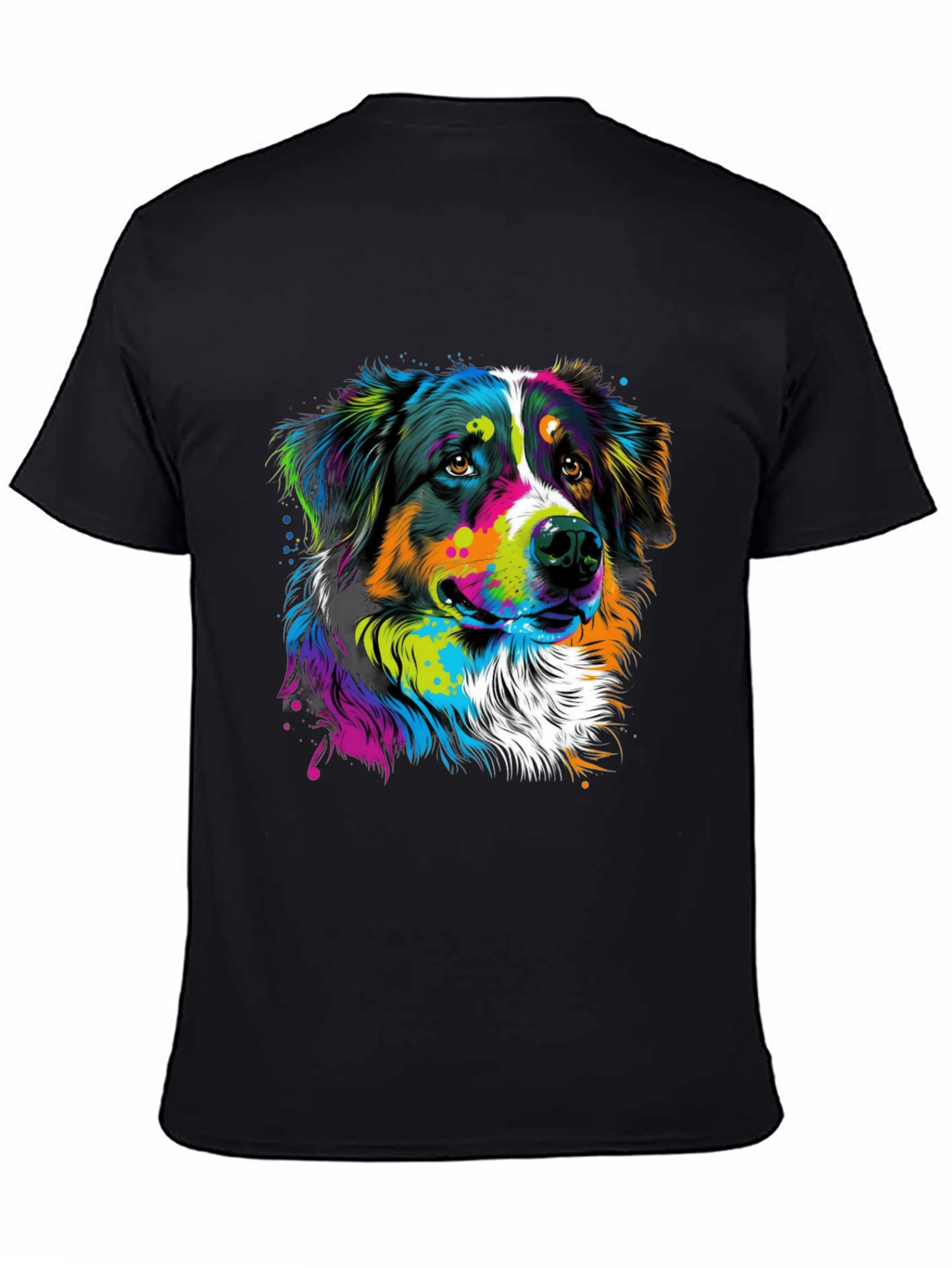 Vibrant Dog Graphic Tee - Black Cotton Blend