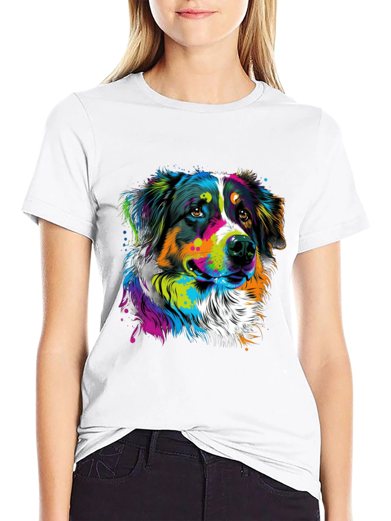 Vibrant Dog Graphic Tee - Black Cotton Blend