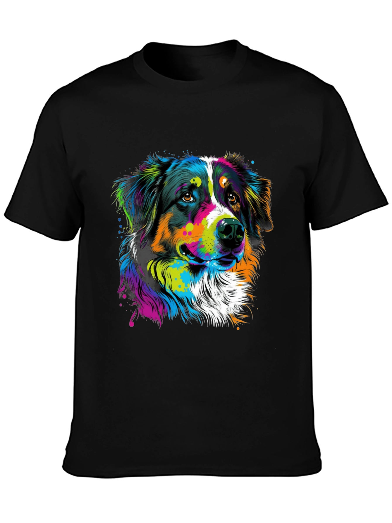 Vibrant Dog Graphic Tee - Black Cotton Blend