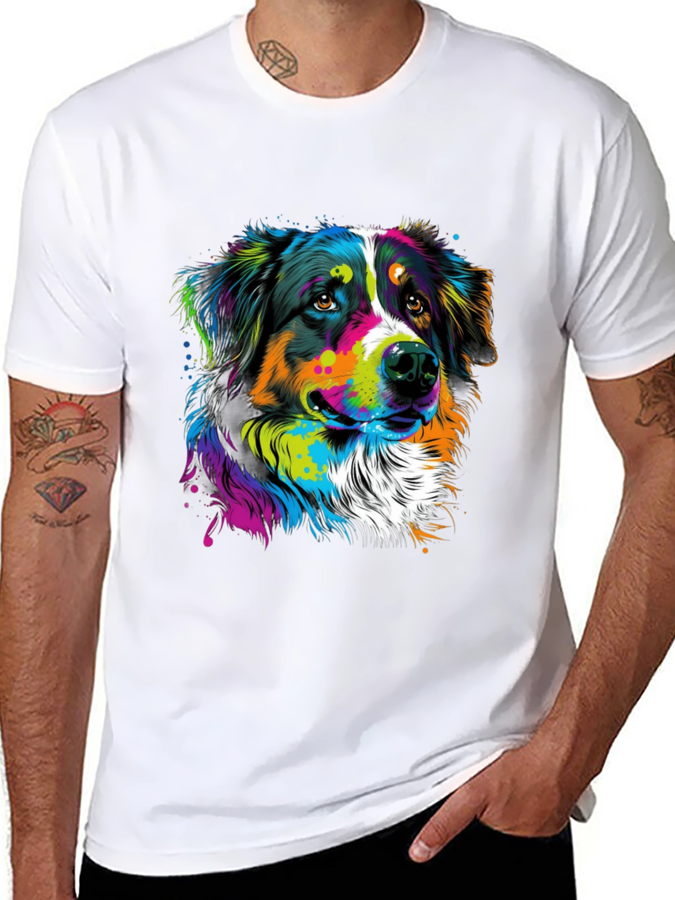Vibrant Dog Graphic Tee - Black Cotton Blend