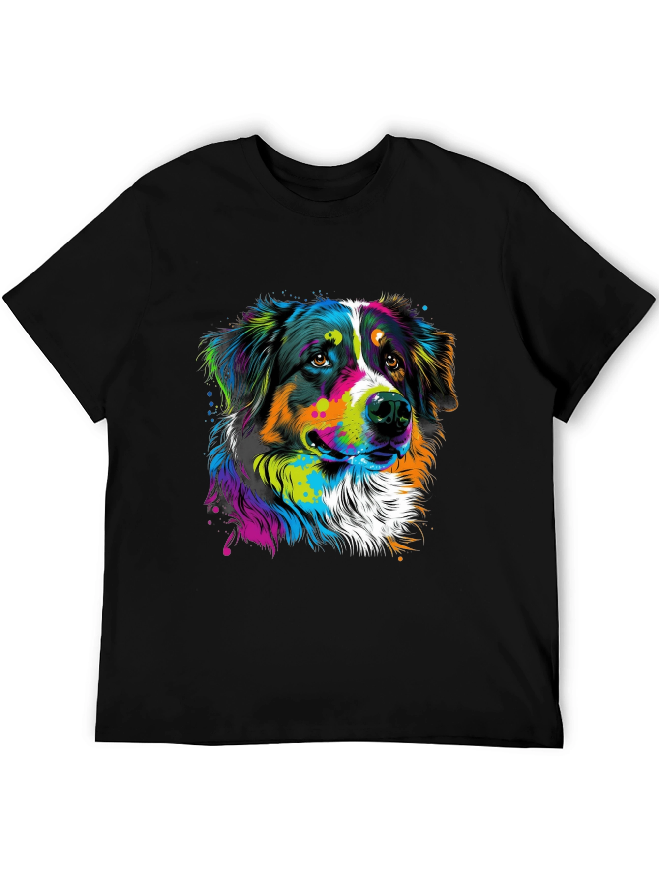 Vibrant Dog Graphic Tee - Black Cotton Blend