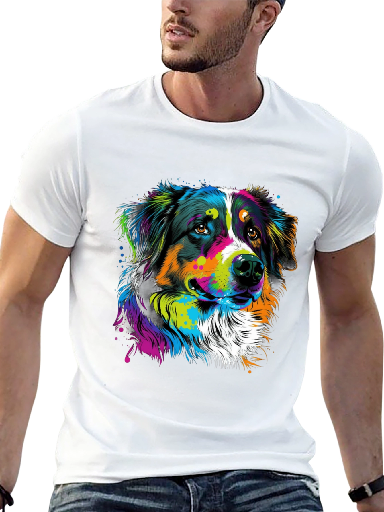 Vibrant Dog Graphic Tee - Black Cotton Blend