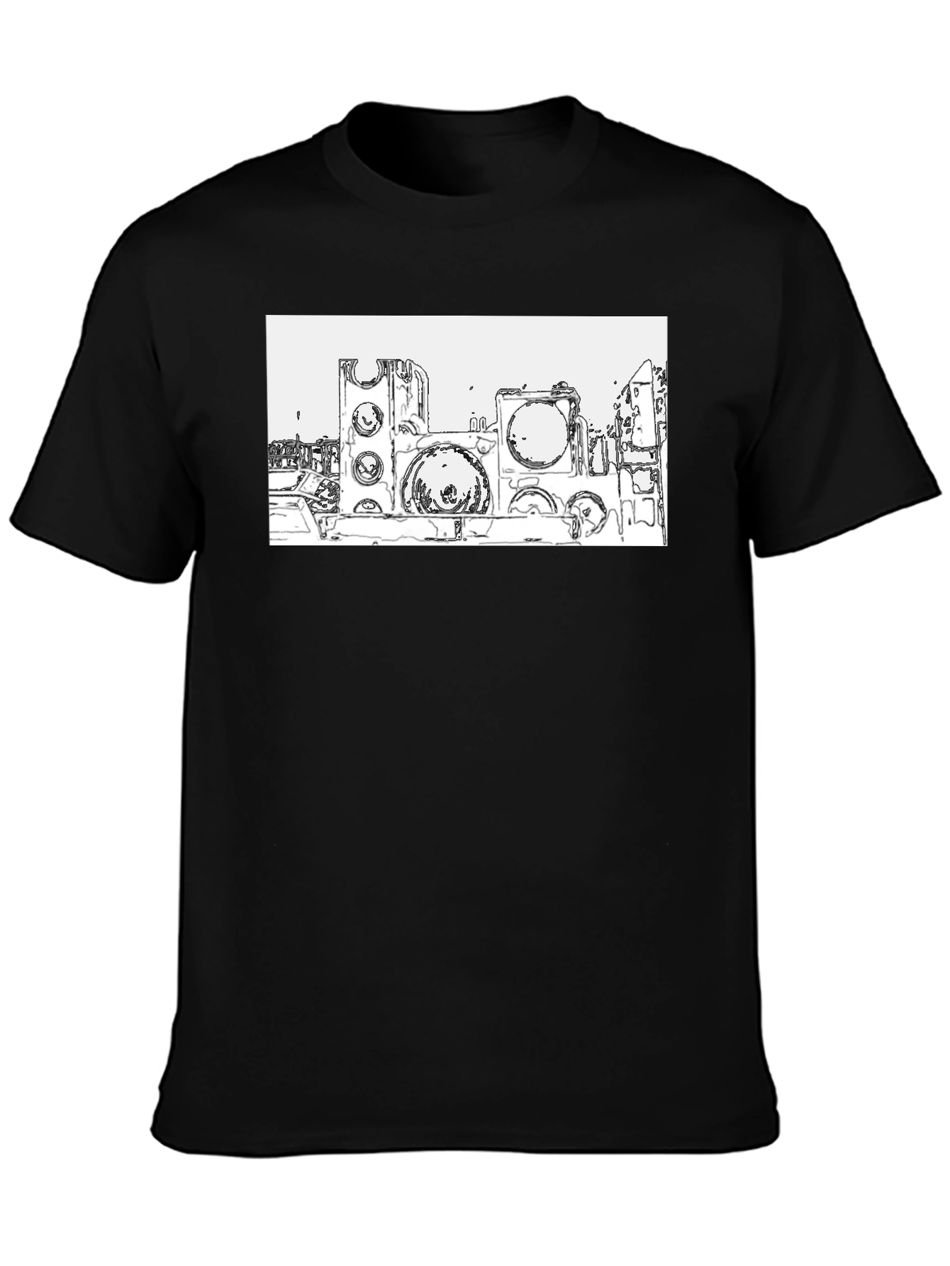 Abstract Cityscape Graphic Tee - Black