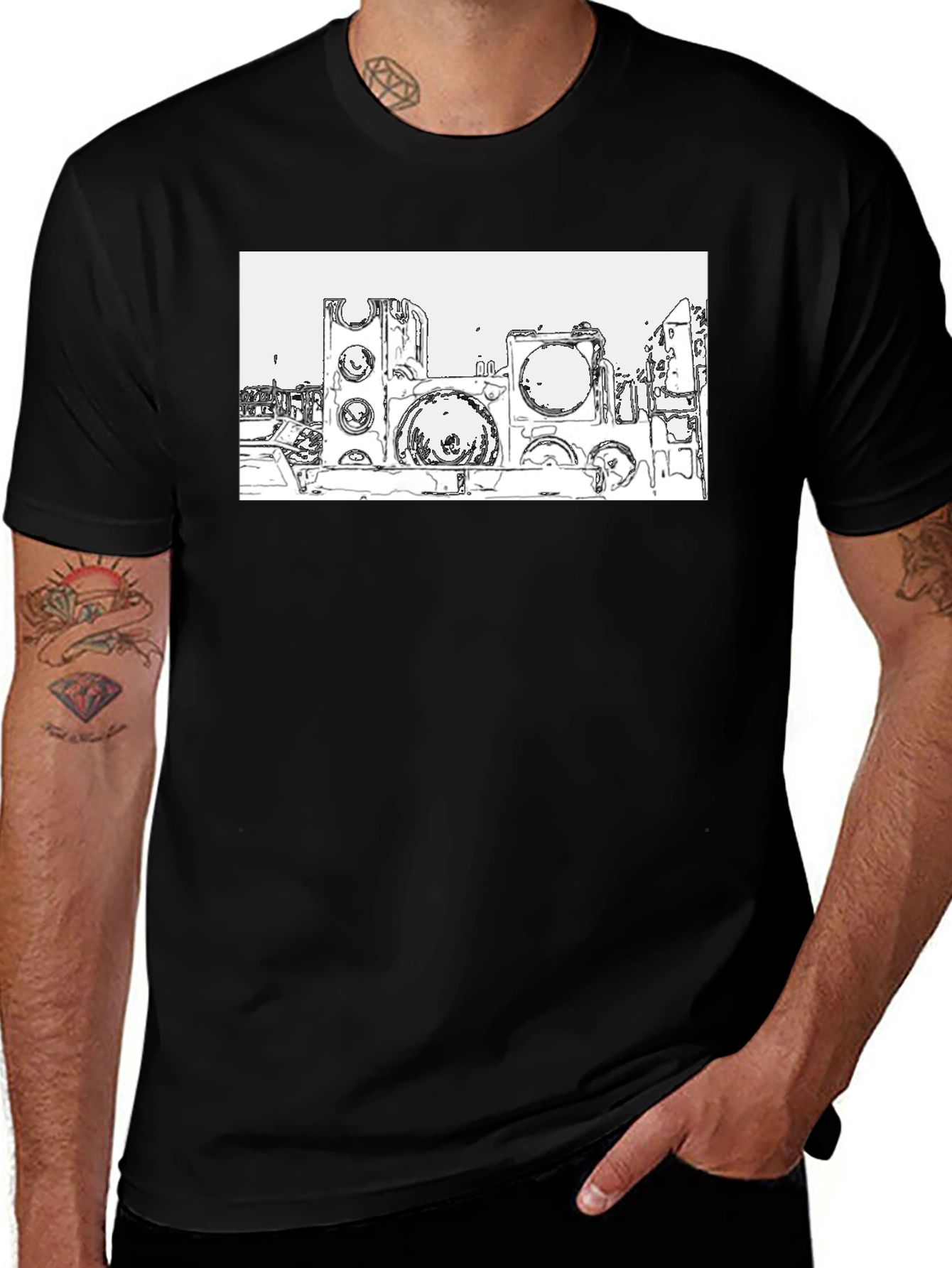 Abstract Cityscape Graphic Tee - Black