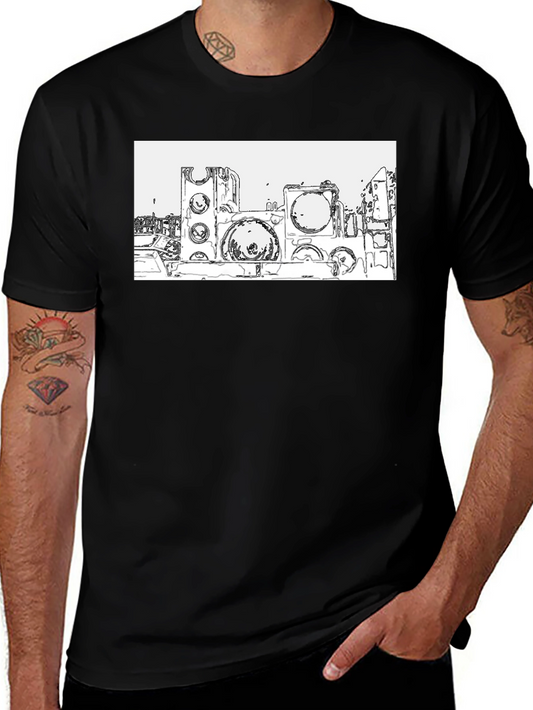 Abstract Cityscape Graphic Tee - Black