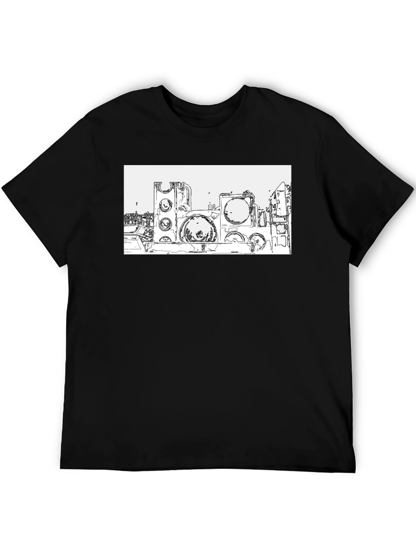 Abstract Cityscape Graphic Tee - Black