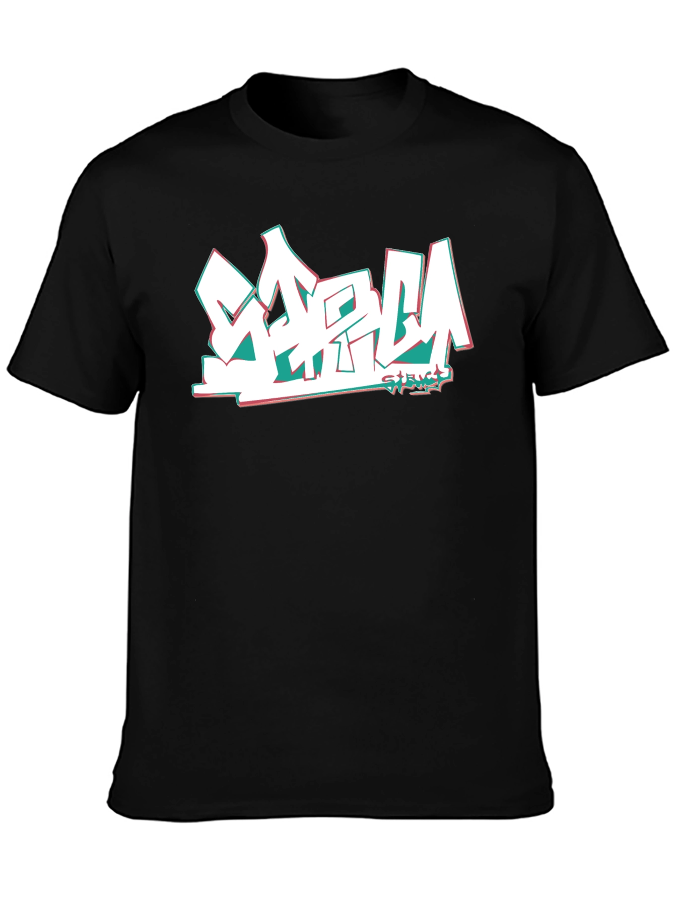 Stylish Black Tee with Graffiti-Style Graphic Print