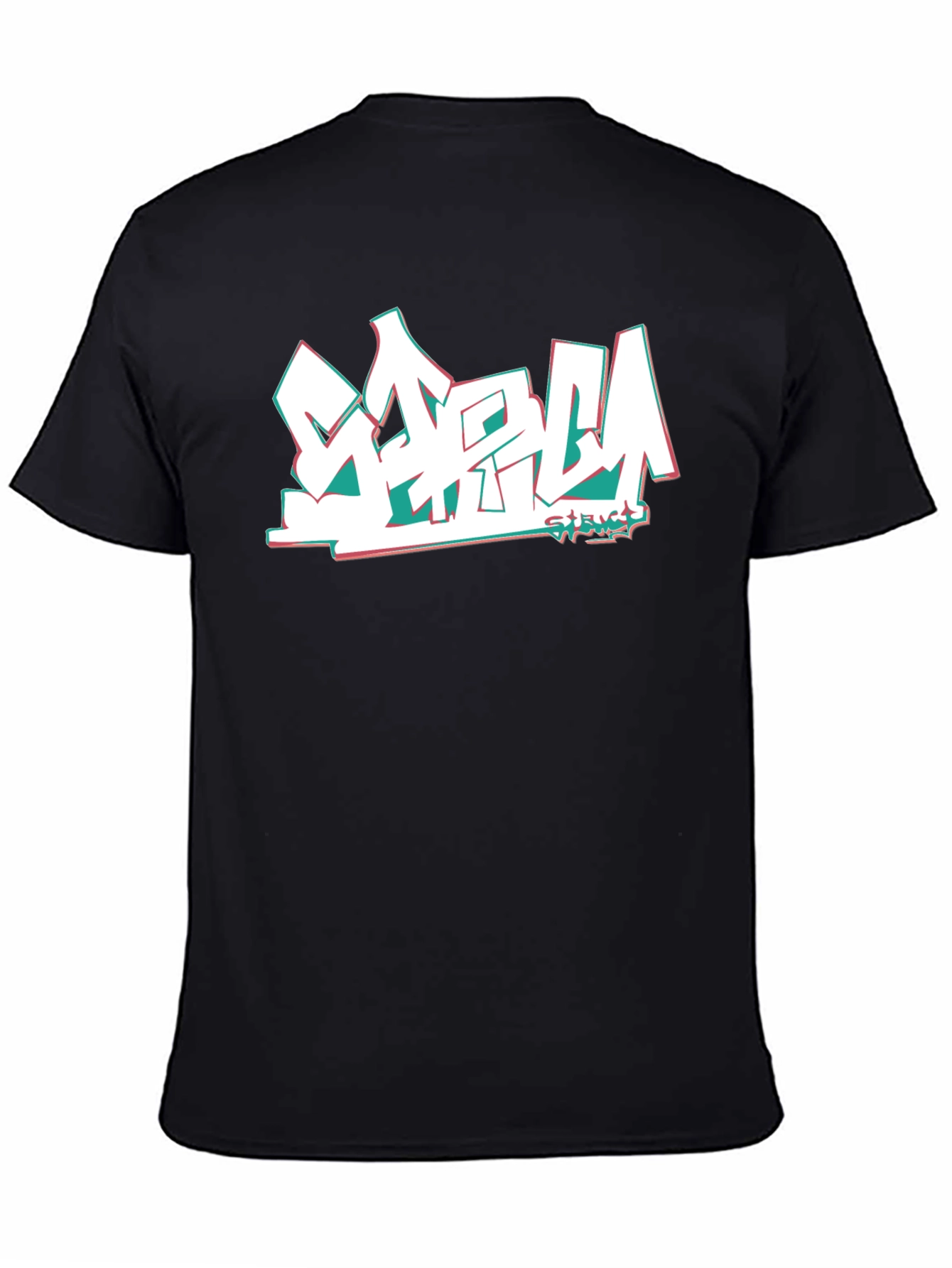 Stylish Black Tee with Graffiti-Style Graphic Print